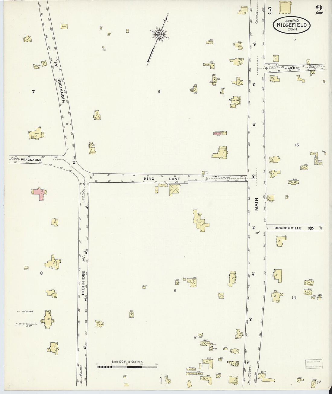 This old map of Ridgefield, Fairfield County, Connecticut was created by Sanborn Map Company in 1910