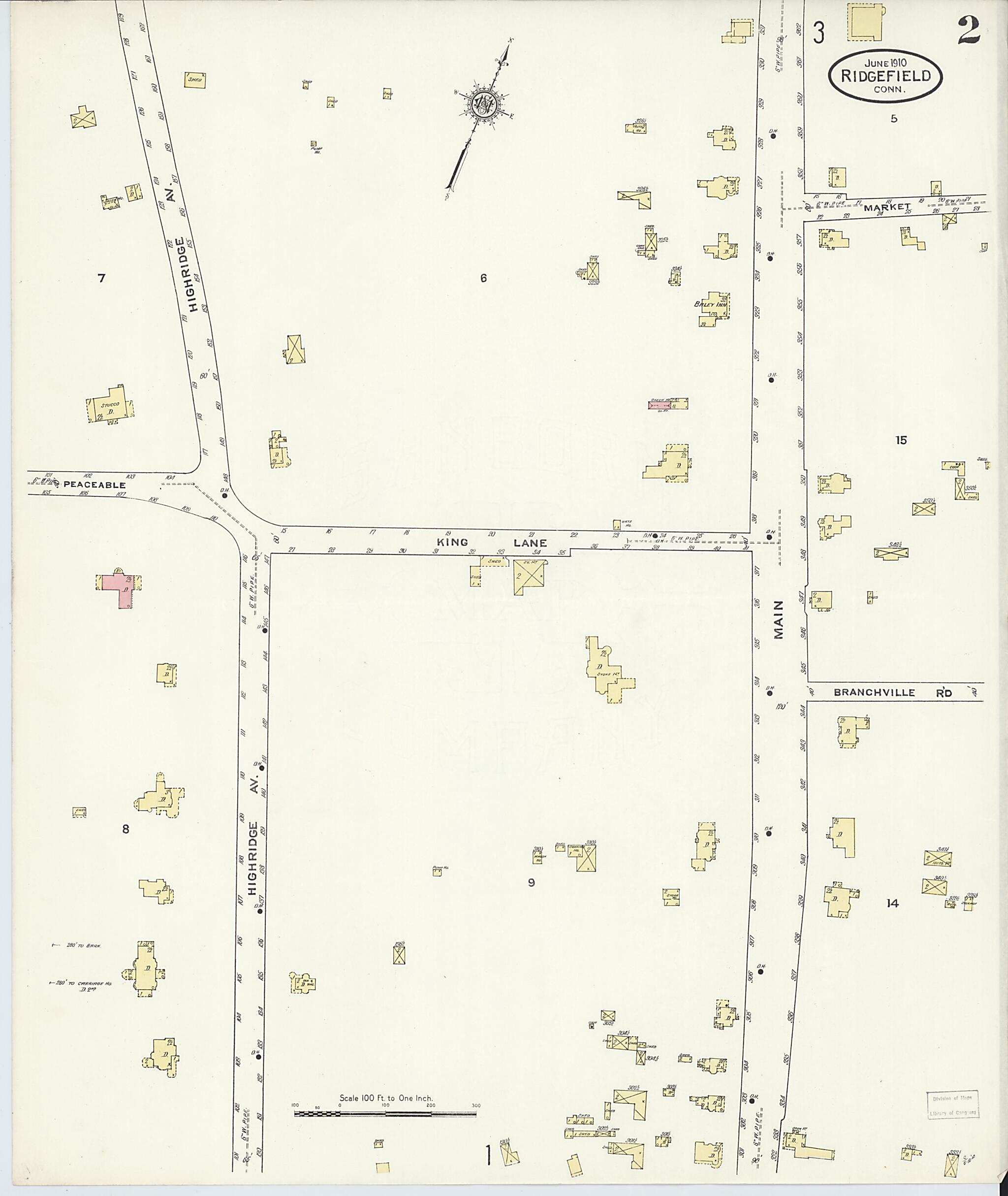 This old map of Ridgefield, Fairfield County, Connecticut was created by Sanborn Map Company in 1910