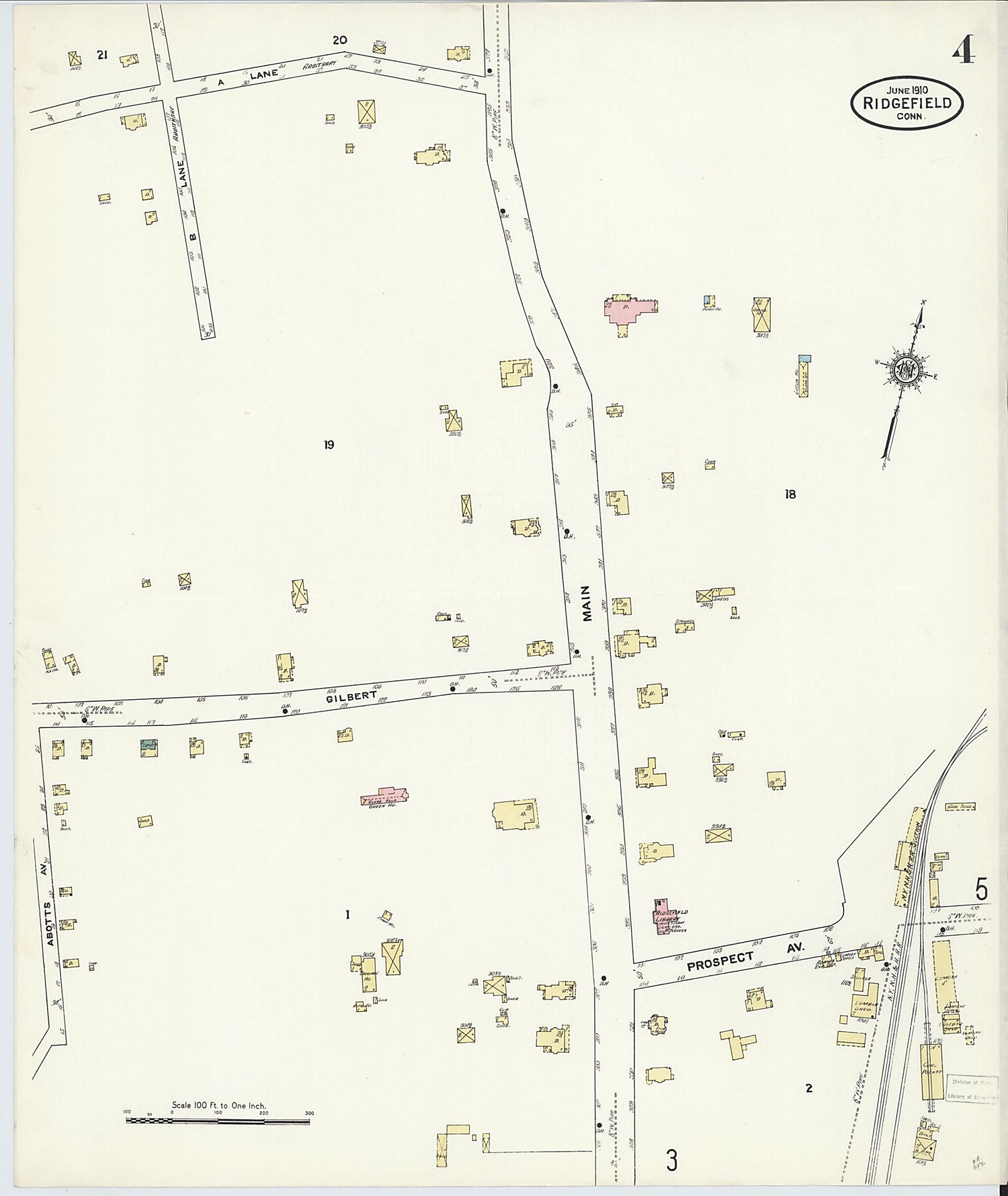 This old map of Ridgefield, Fairfield County, Connecticut was created by Sanborn Map Company in 1910