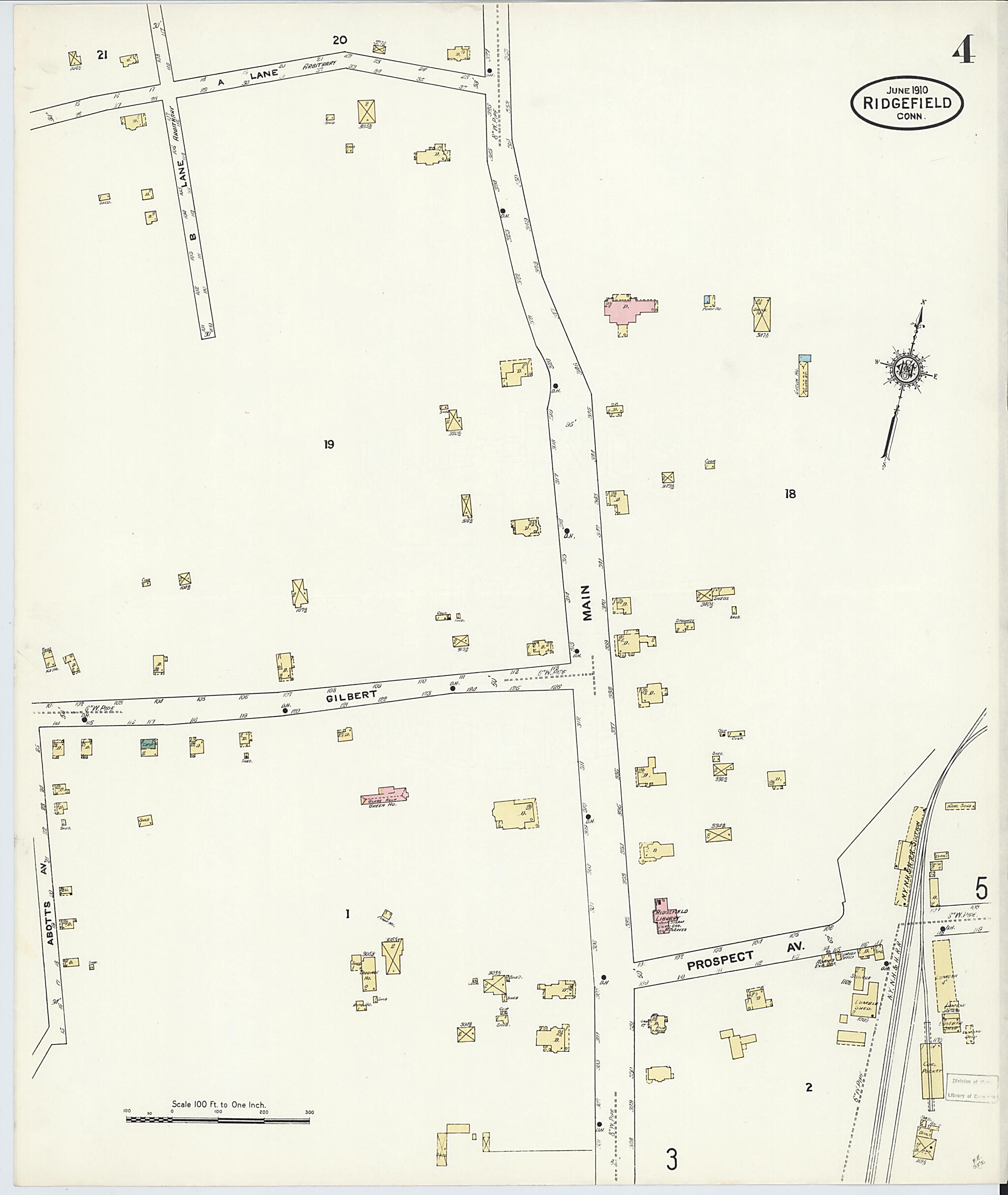 This old map of Ridgefield, Fairfield County, Connecticut was created by Sanborn Map Company in 1910