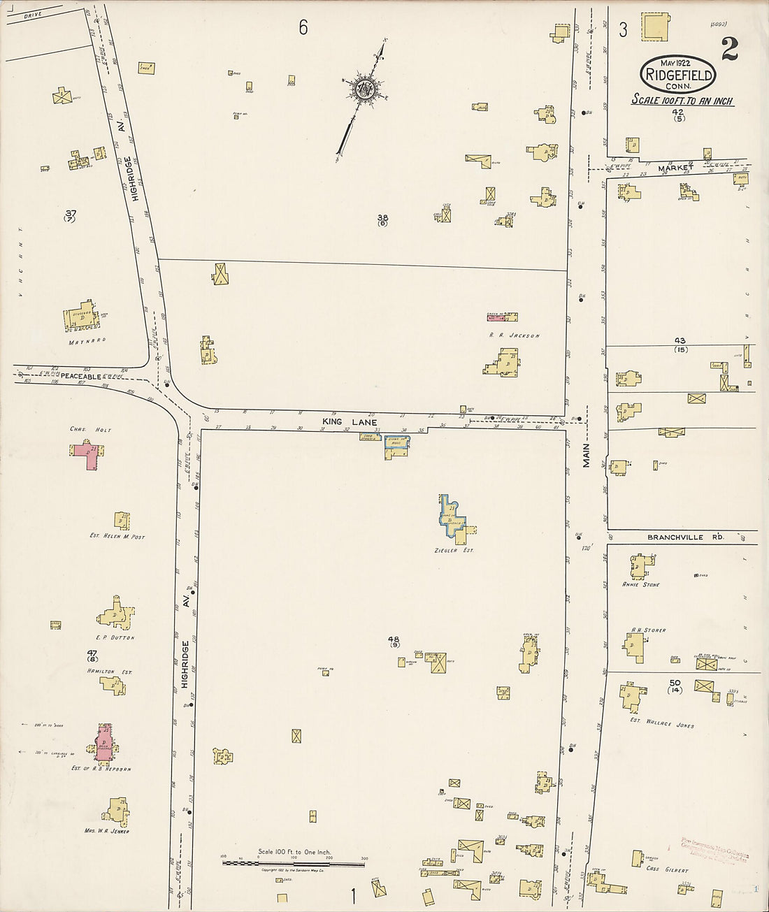 This old map of Ridgefield, Fairfield County, Connecticut was created by Sanborn Map Company in 1922