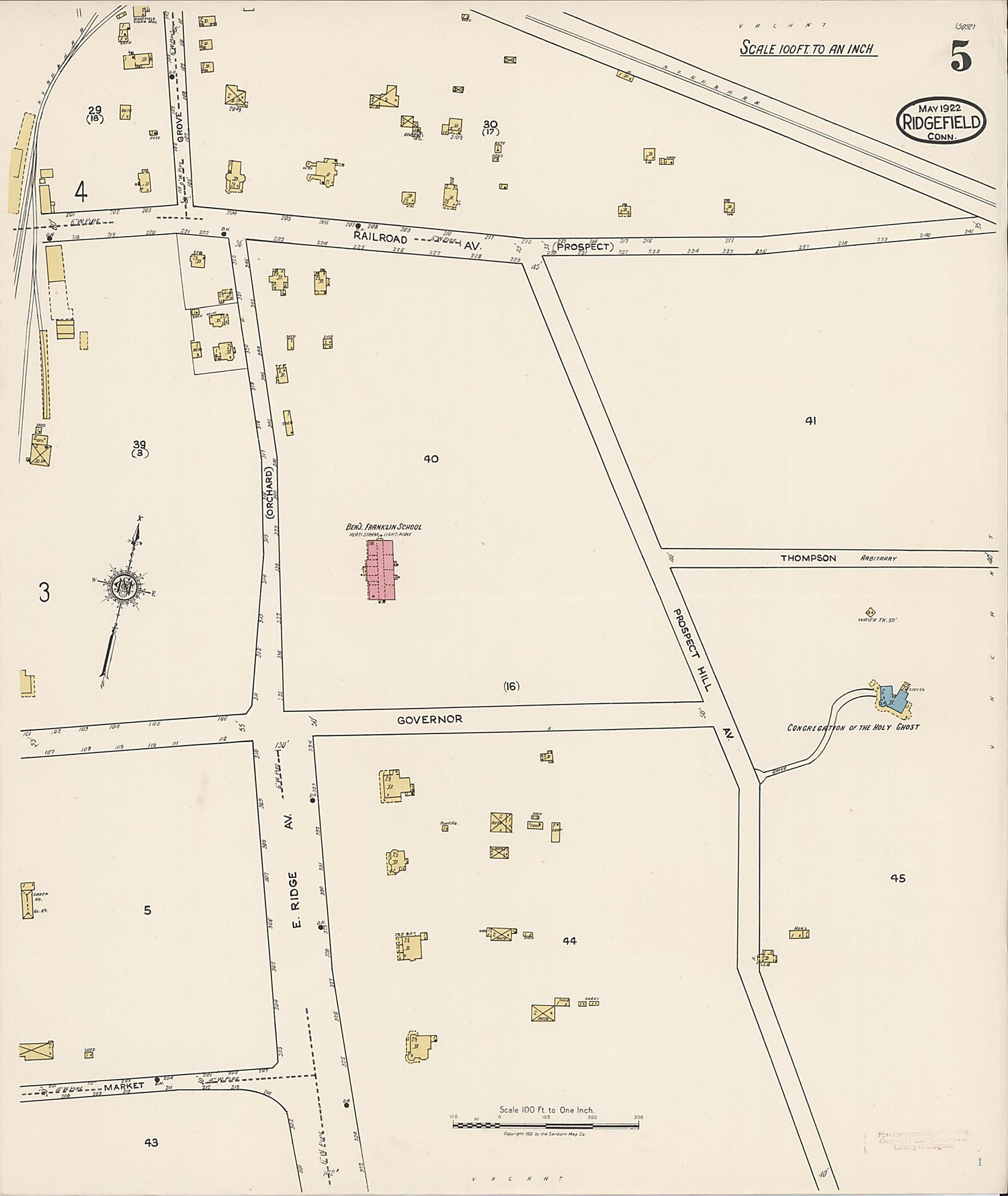 This old map of Ridgefield, Fairfield County, Connecticut was created by Sanborn Map Company in 1922