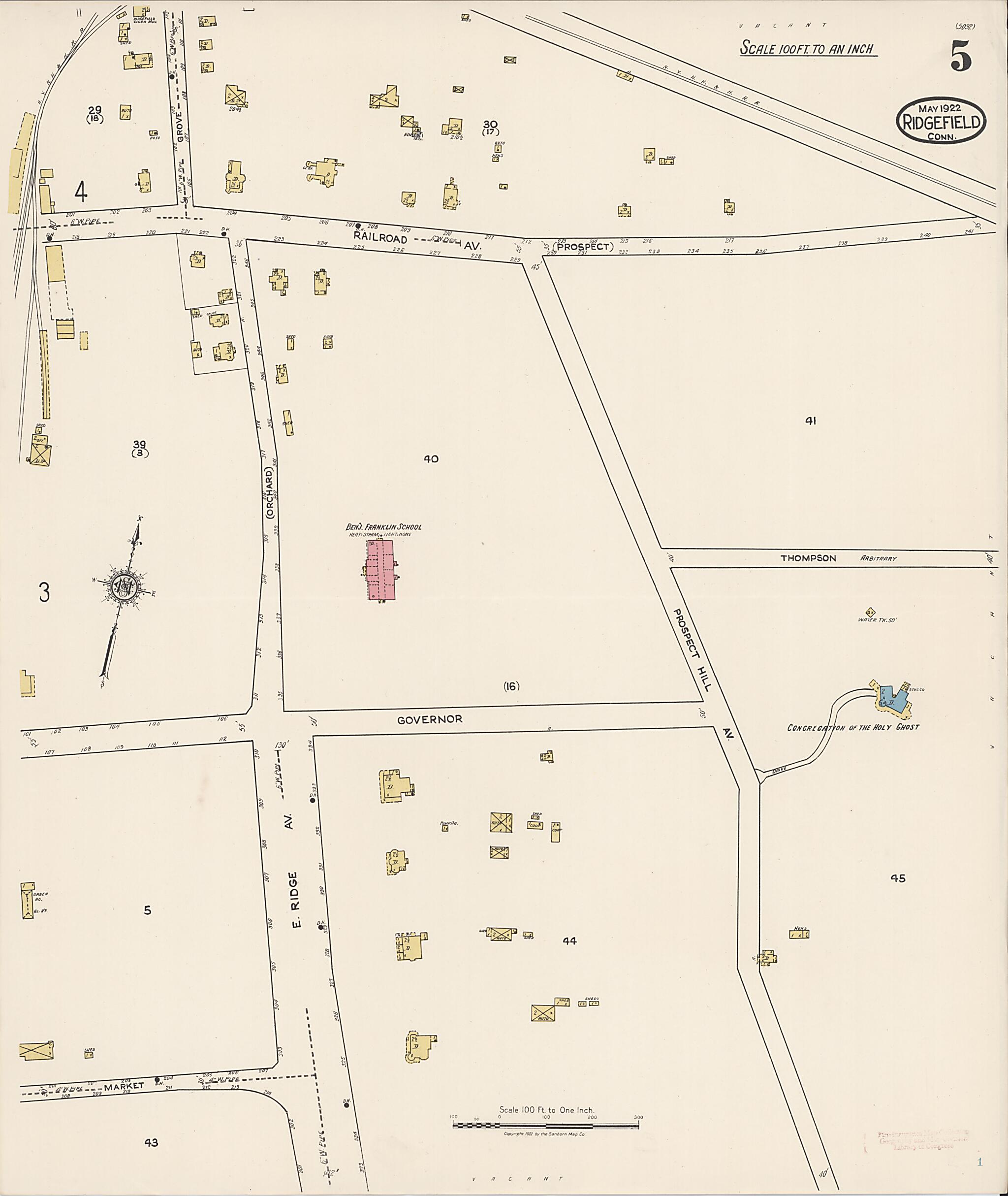 This old map of Ridgefield, Fairfield County, Connecticut was created by Sanborn Map Company in 1922