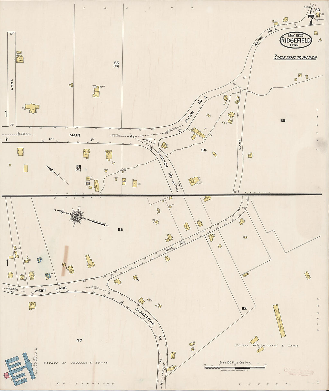 This old map of Ridgefield, Fairfield County, Connecticut was created by Sanborn Map Company in 1922