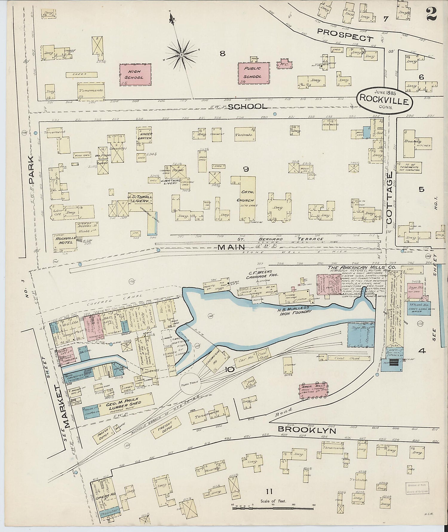 This old map of Rockville, Tolland County, Connecticut was created by Sanborn Map Company in 1885