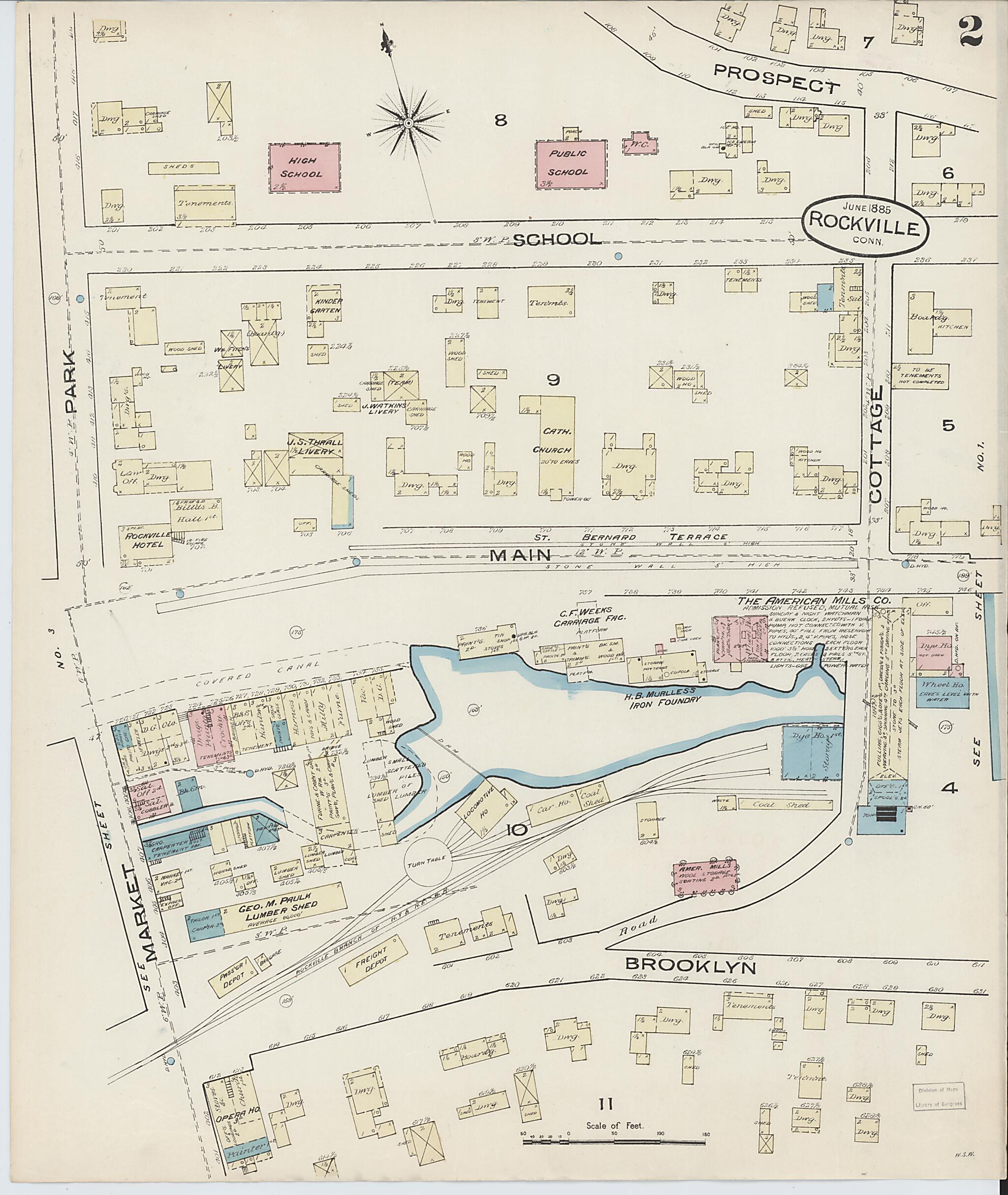 This old map of Rockville, Tolland County, Connecticut was created by Sanborn Map Company in 1885