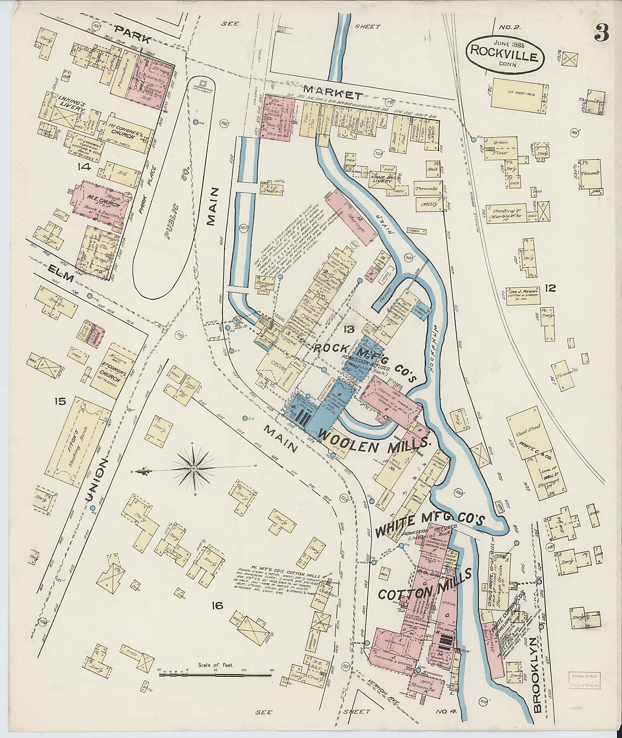 This old map of Rockville, Tolland County, Connecticut was created by Sanborn Map Company in 1885