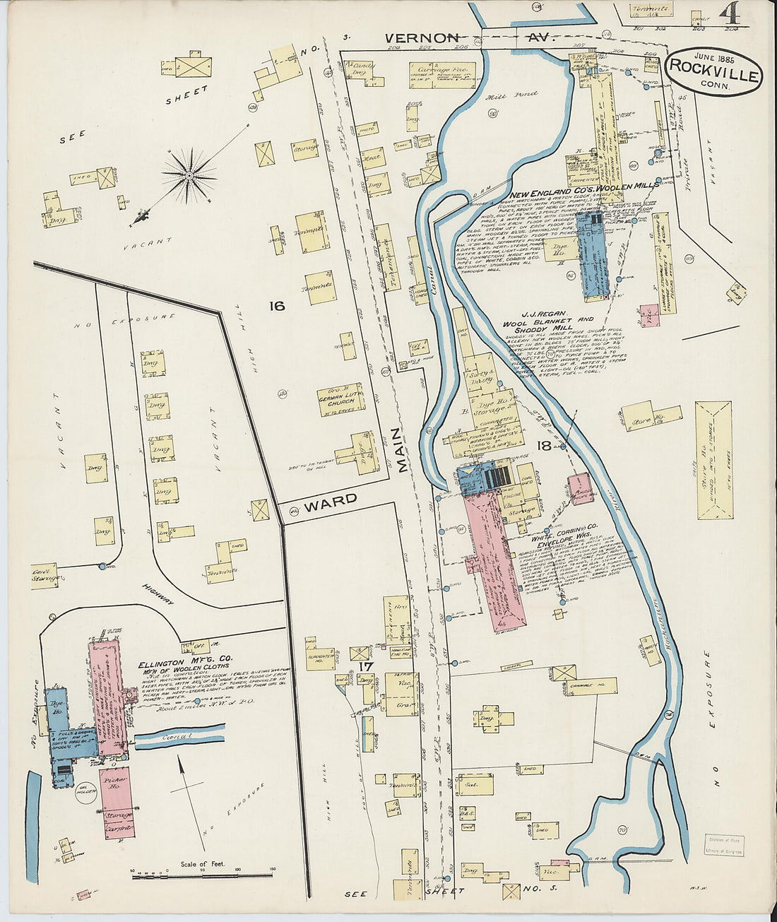 This old map of Rockville, Tolland County, Connecticut was created by Sanborn Map Company in 1885