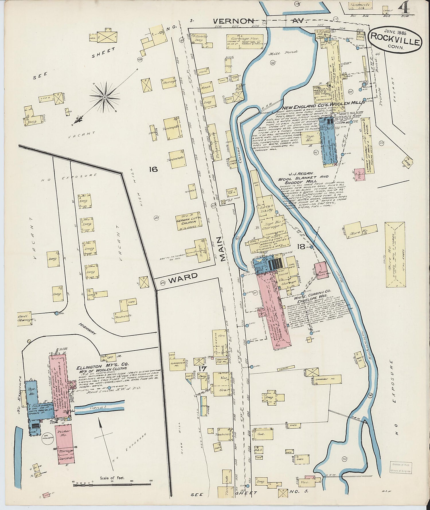 This old map of Rockville, Tolland County, Connecticut was created by Sanborn Map Company in 1885