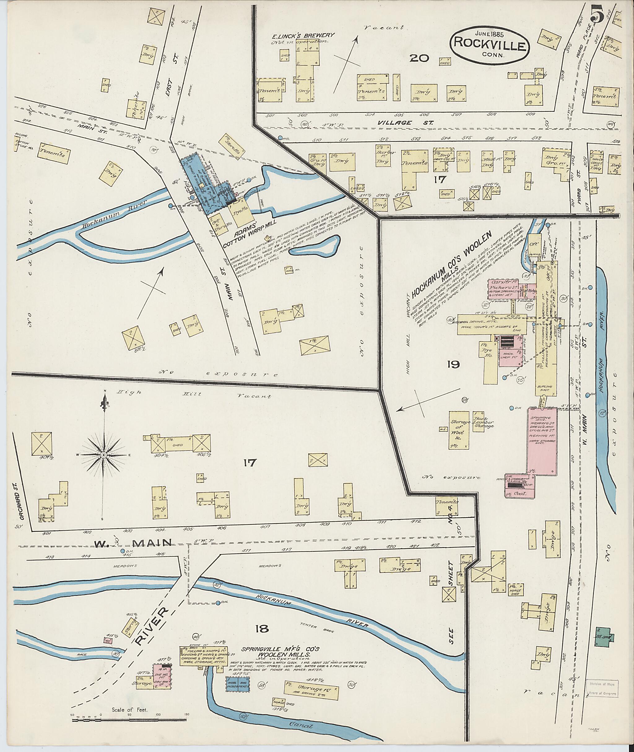 This old map of Rockville, Tolland County, Connecticut was created by Sanborn Map Company in 1885