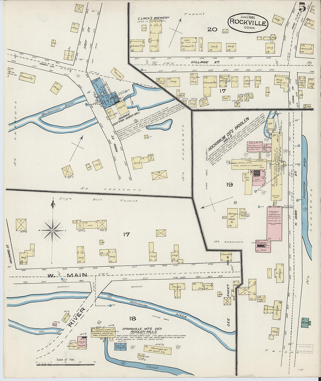 This old map of Rockville, Tolland County, Connecticut was created by Sanborn Map Company in 1885