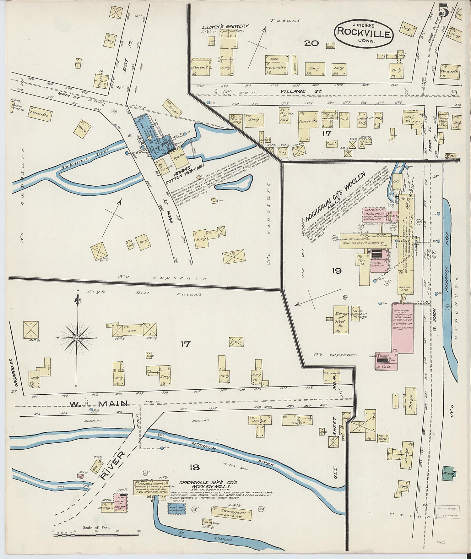 This old map of Rockville, Tolland County, Connecticut was created by Sanborn Map Company in 1885