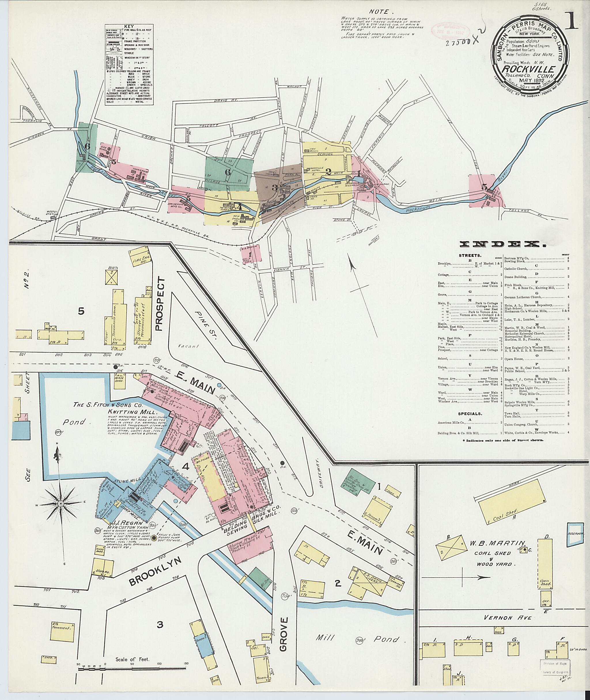 This old map of Rockville, Tolland County, Connecticut was created by Sanborn Map Company in 1892