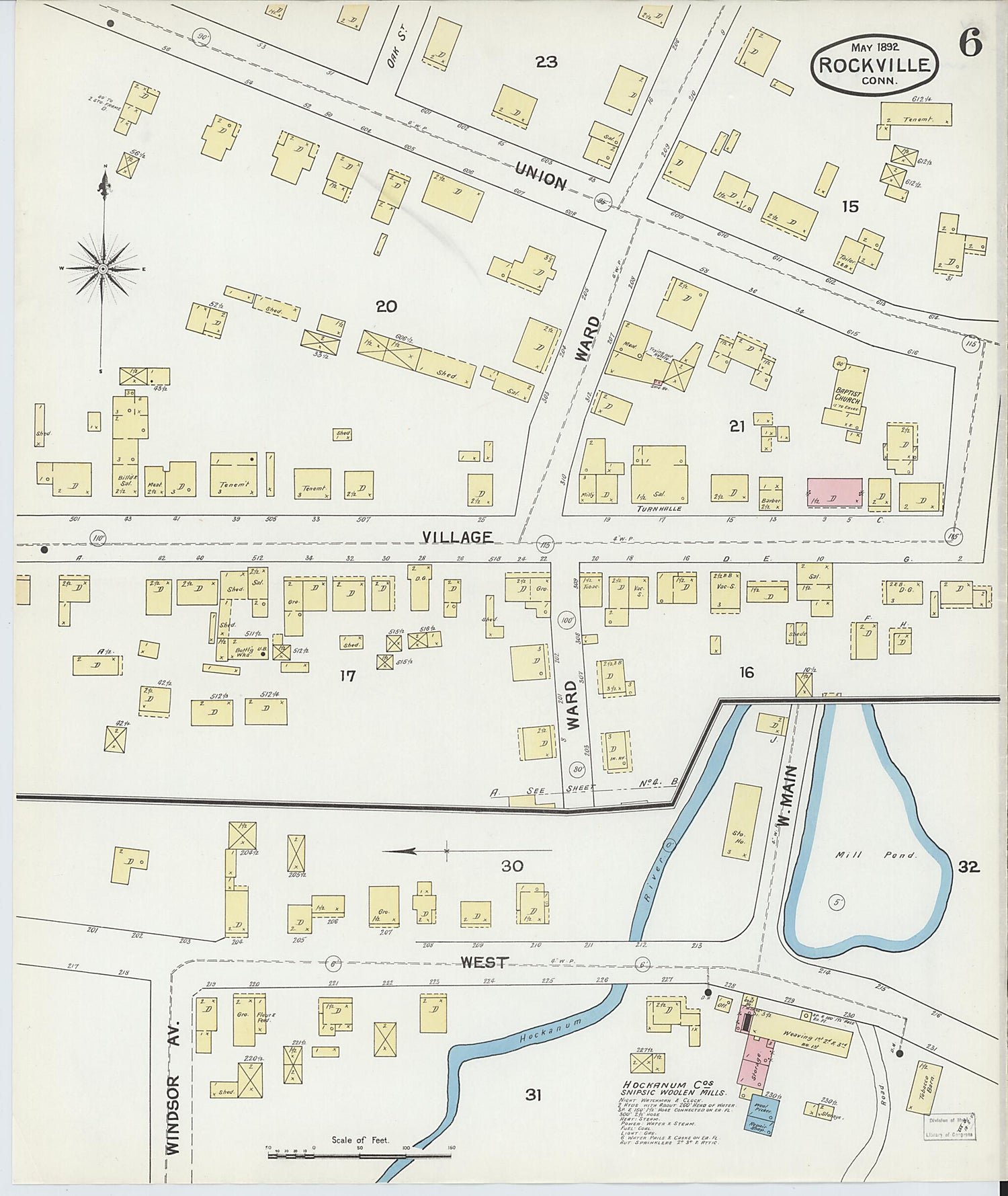 This old map of Rockville, Tolland County, Connecticut was created by Sanborn Map Company in 1892