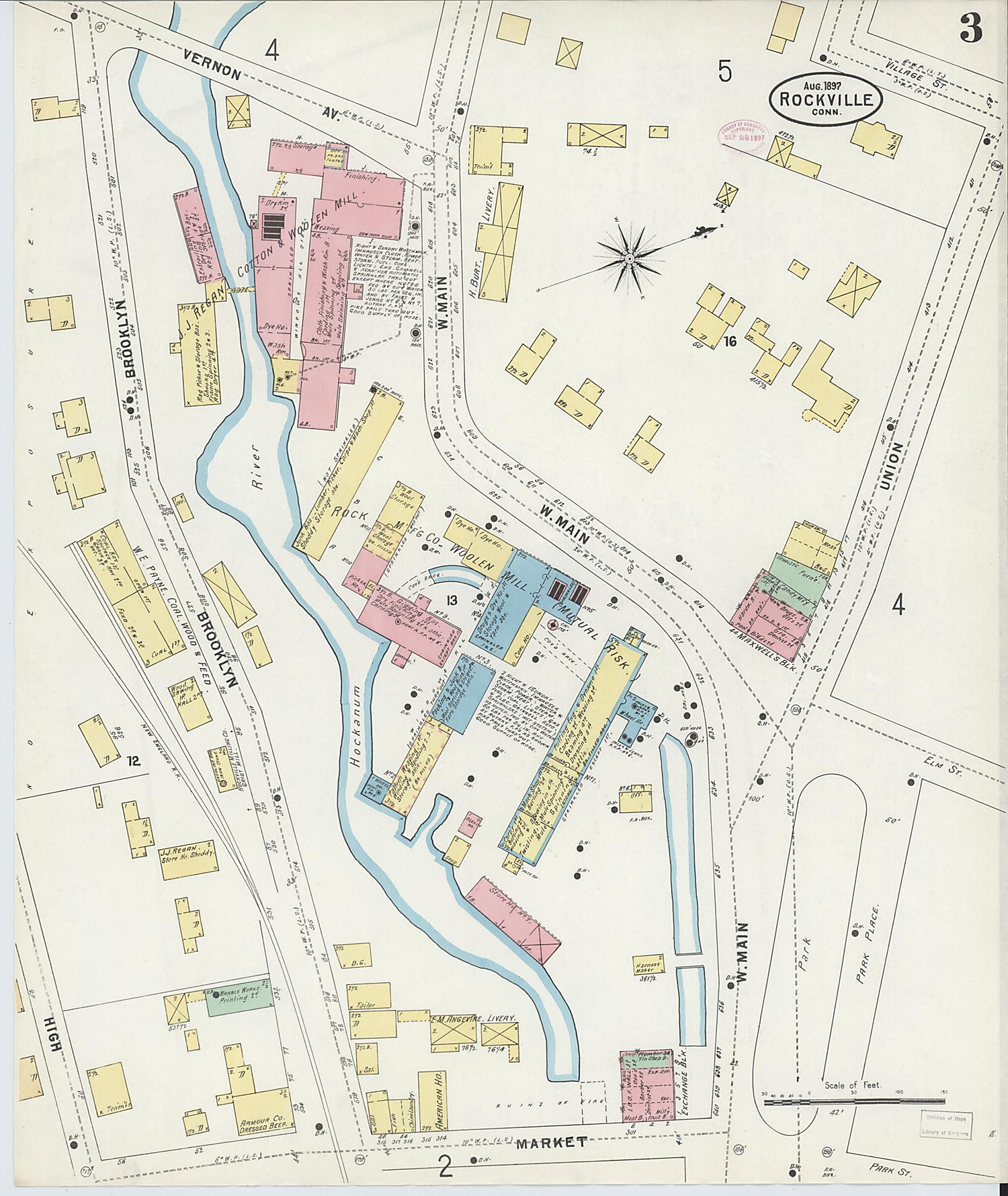 This old map of Rockville, Tolland County, Connecticut was created by Sanborn Map Company in 1897