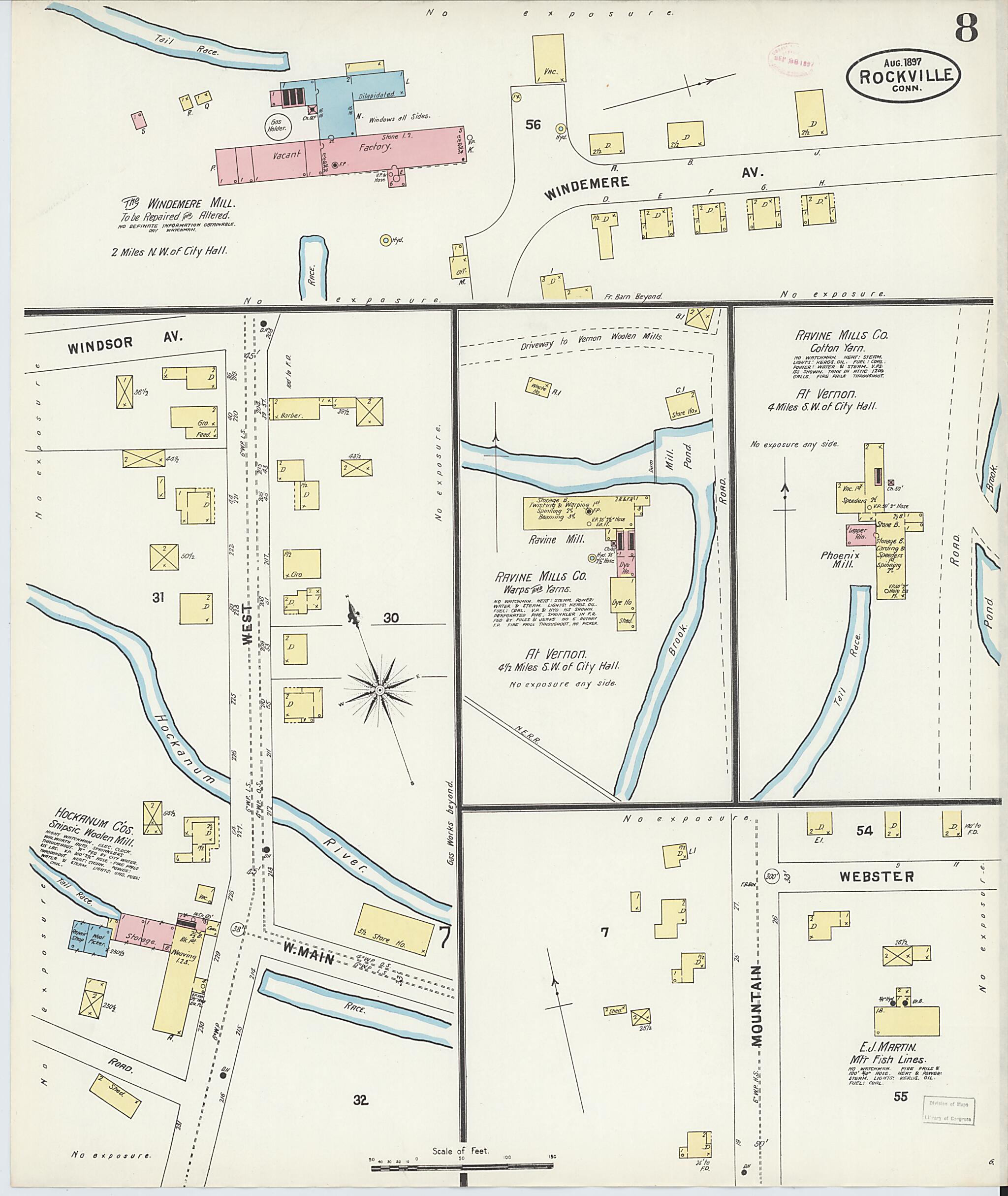 This old map of Rockville, Tolland County, Connecticut was created by Sanborn Map Company in 1897