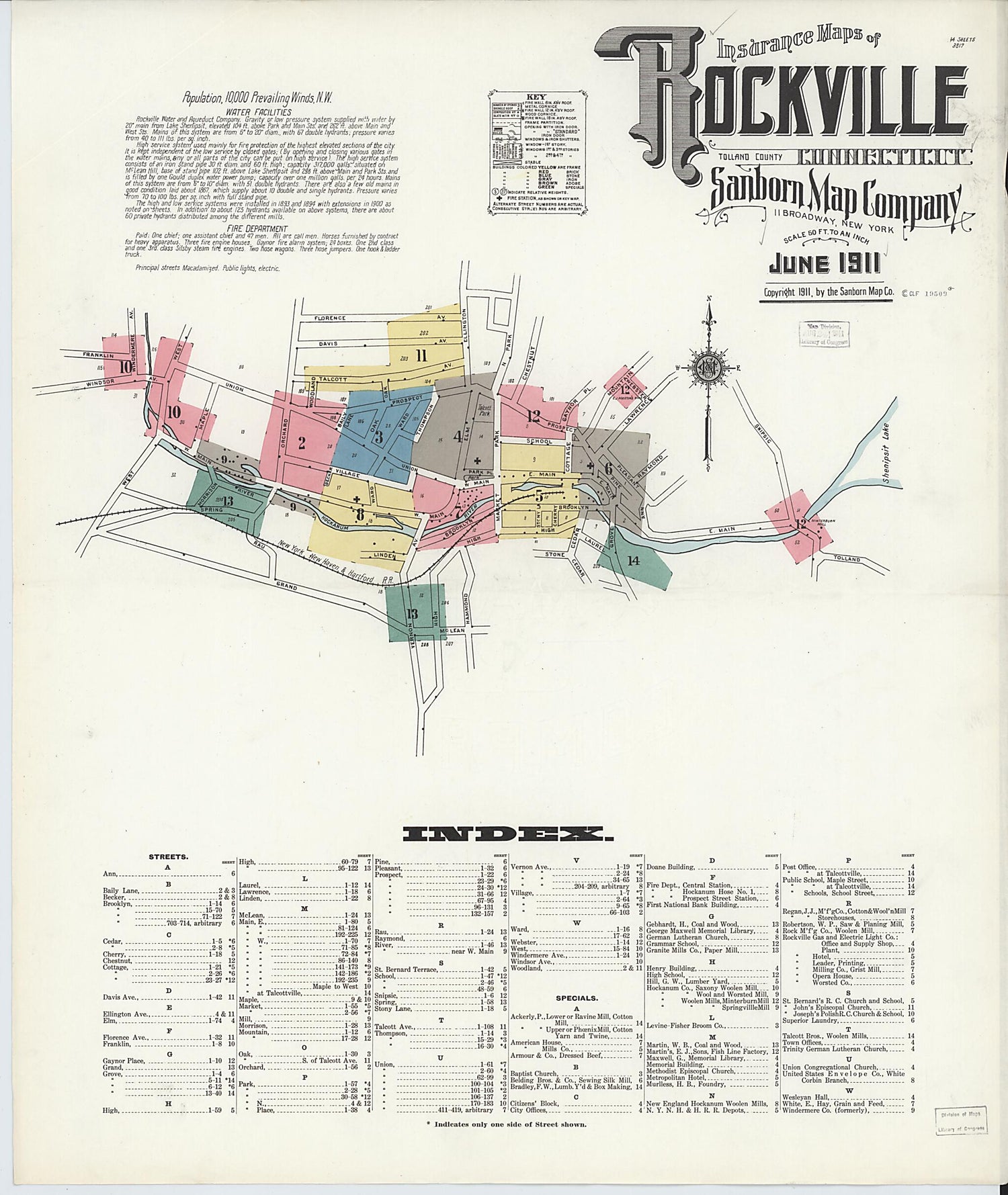 This old map of Rockville, Tolland County, Connecticut was created by Sanborn Map Company in 1911