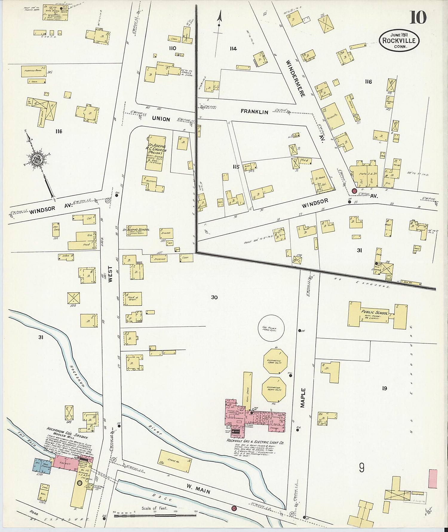 This old map of Rockville, Tolland County, Connecticut was created by Sanborn Map Company in 1911