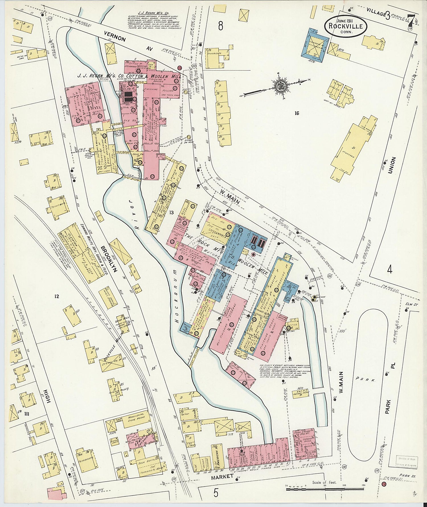 This old map of Rockville, Tolland County, Connecticut was created by Sanborn Map Company in 1911