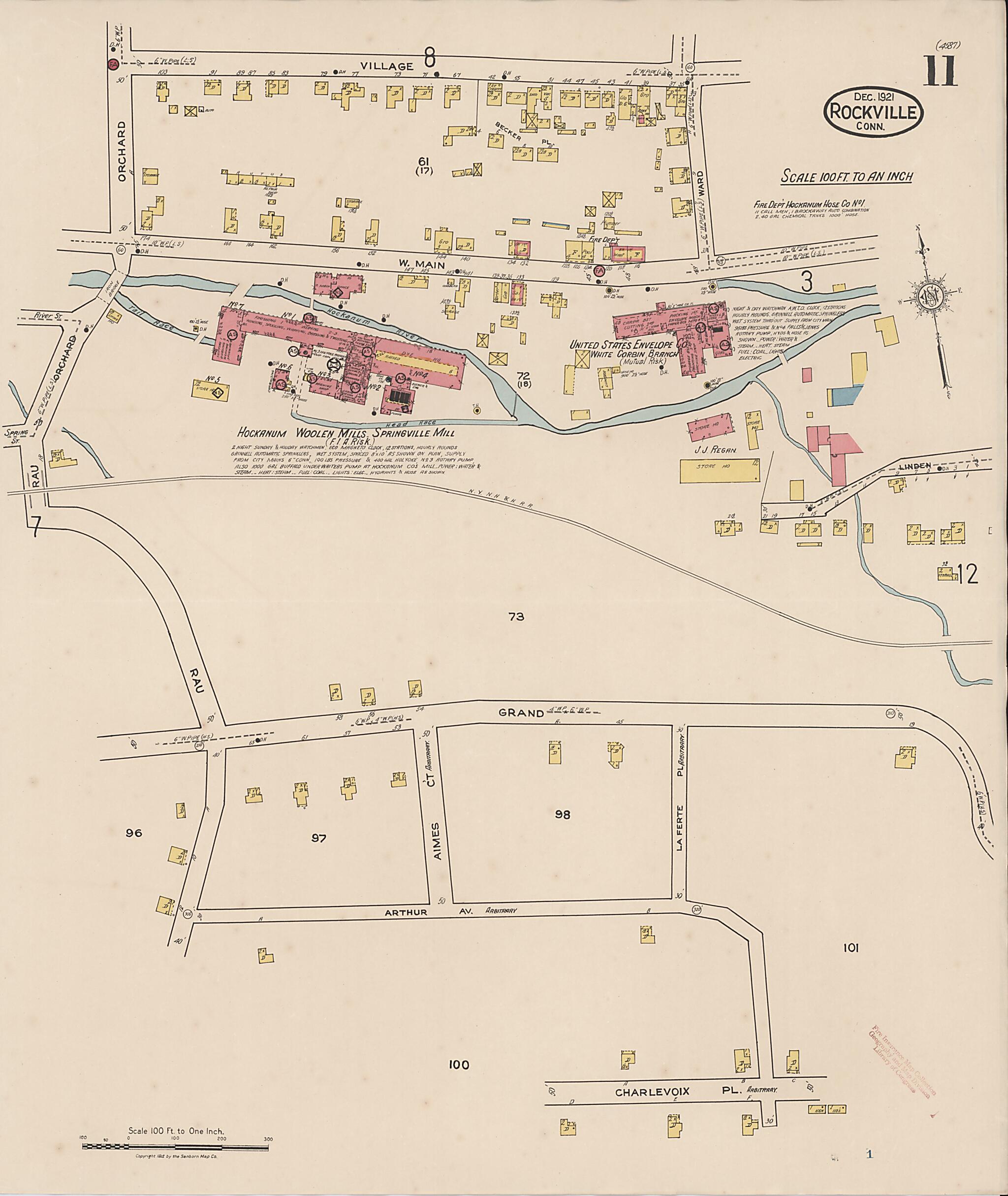 This old map of Rockville, Tolland County, Connecticut was created by Sanborn Map Company in 1921