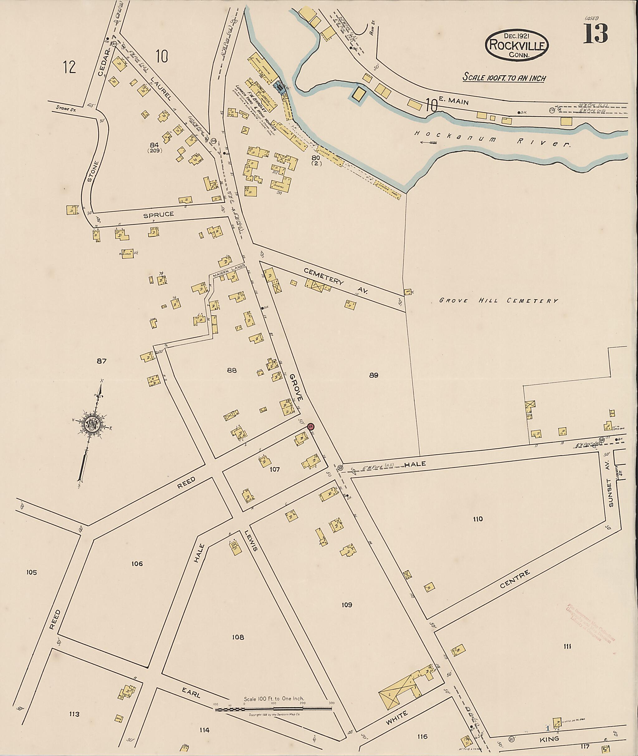 This old map of Rockville, Tolland County, Connecticut was created by Sanborn Map Company in 1921