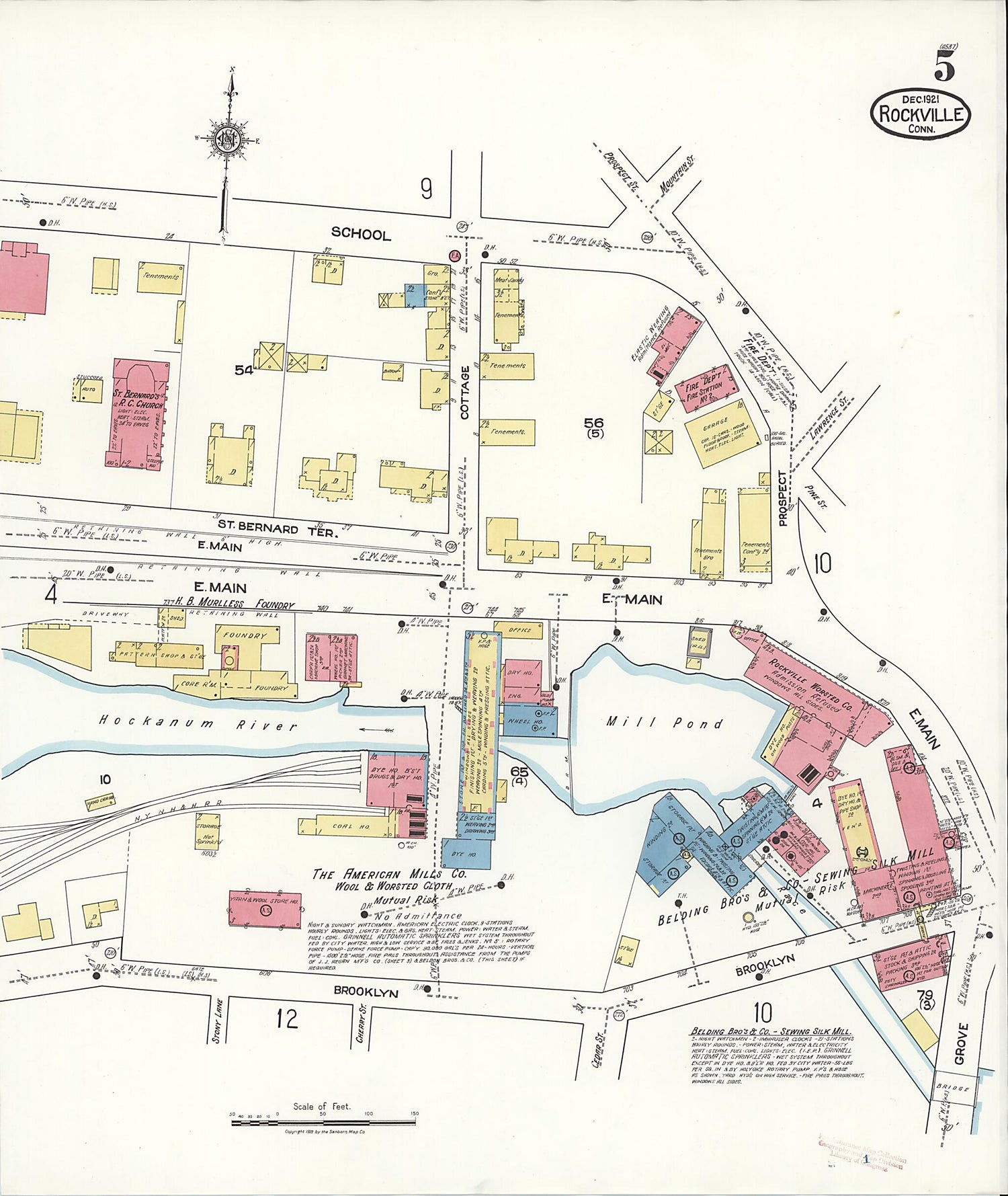 This old map of Rockville, Tolland County, Connecticut was created by Sanborn Map Company in 1921