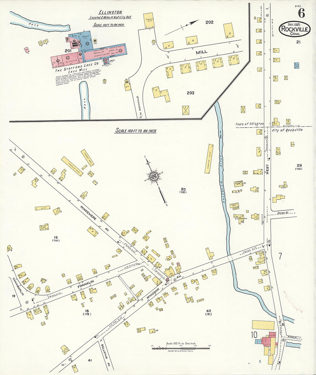 This old map of Rockville, Tolland County, Connecticut was created by Sanborn Map Company in 1921