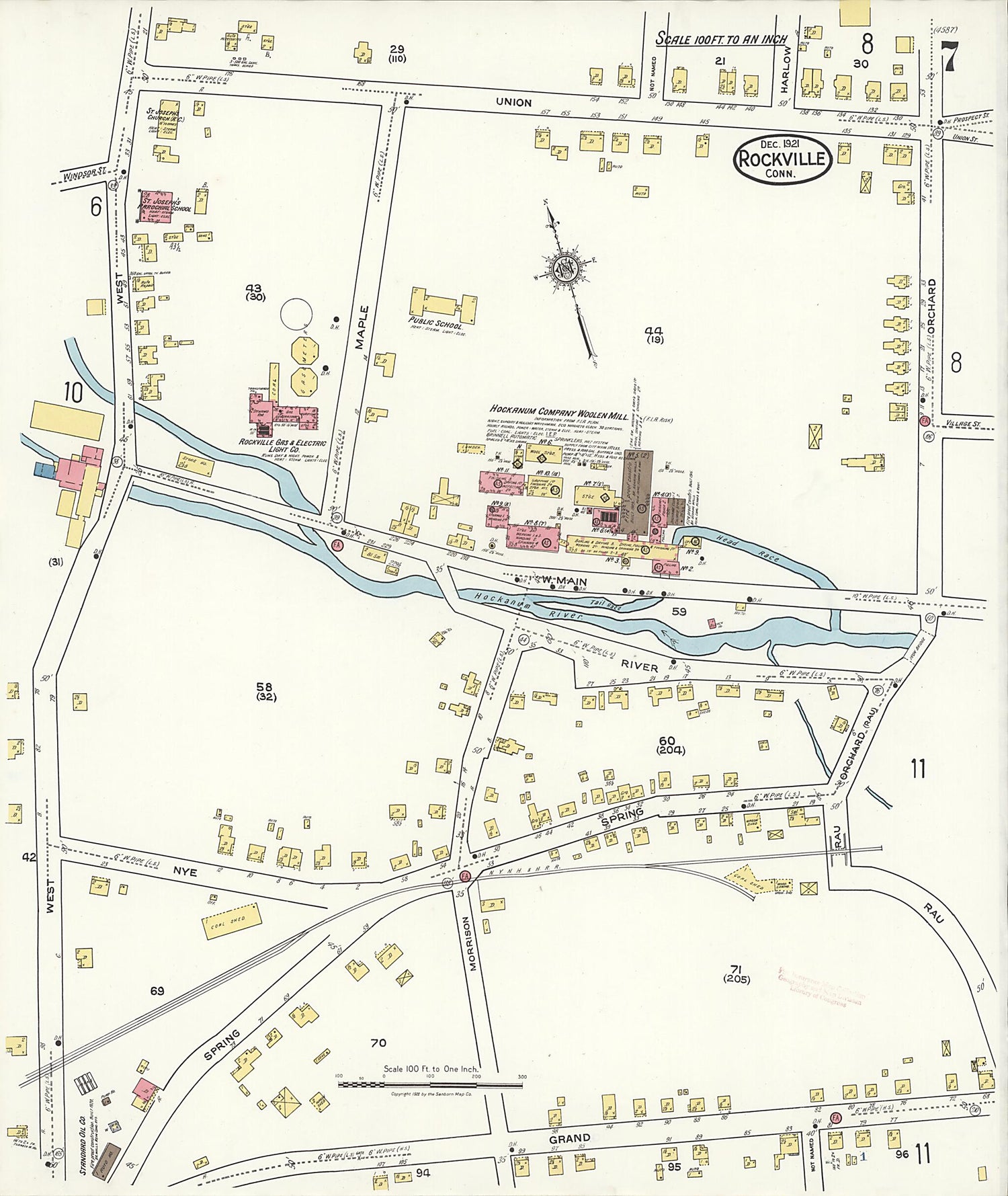 This old map of Rockville, Tolland County, Connecticut was created by Sanborn Map Company in 1921