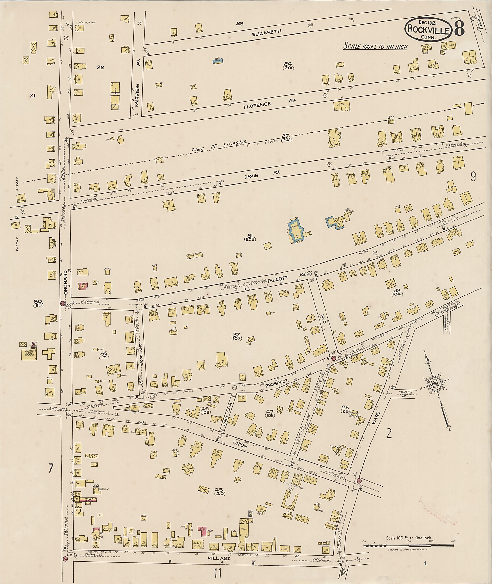This old map of Rockville, Tolland County, Connecticut was created by Sanborn Map Company in 1921