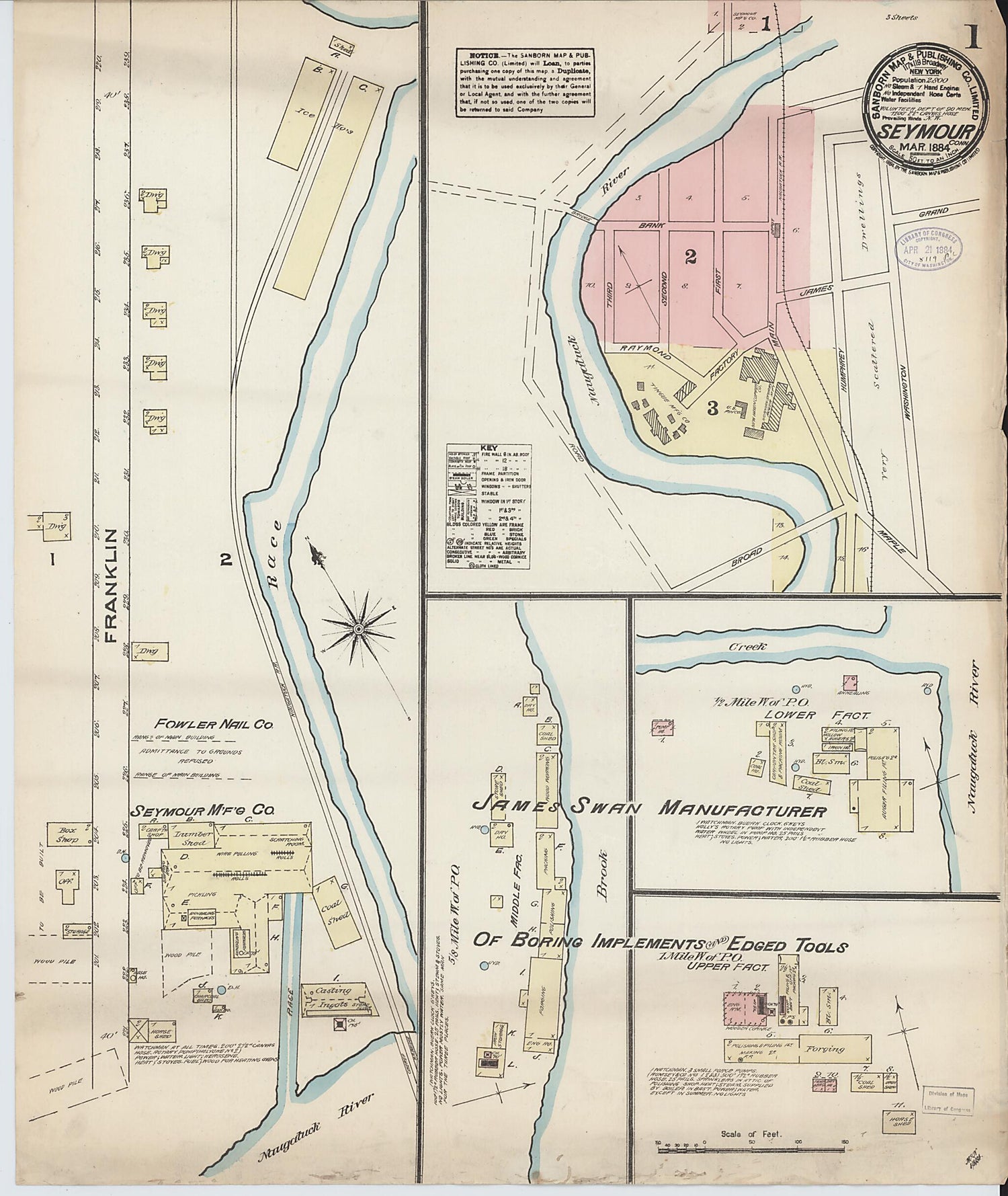 This old map of Seymour, New Haven County, Connecticut was created by Sanborn Map Company in 1884