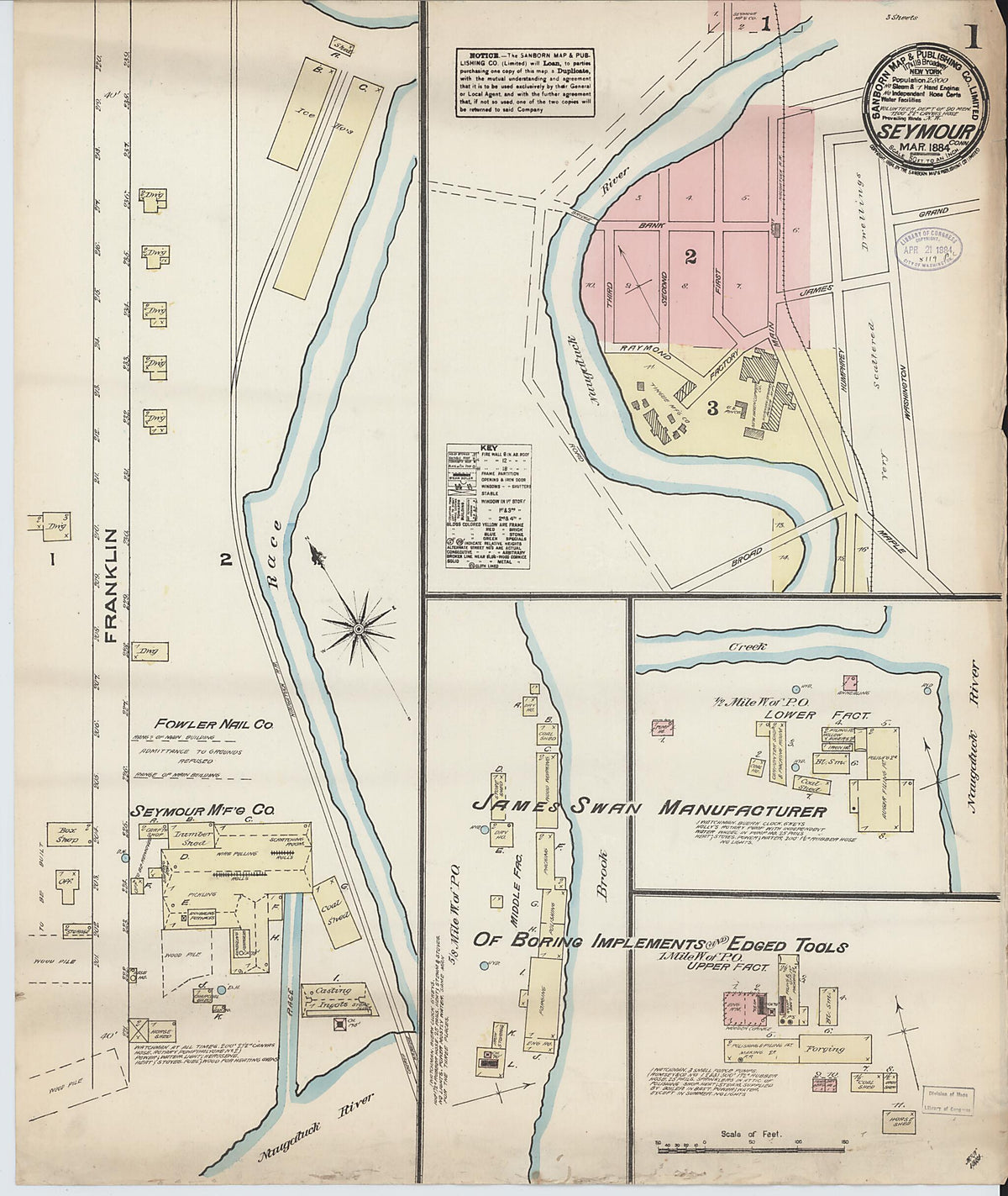 Seymour, New Haven County, Connecticut 1884 (Sheet 1 of 3) by Relic Map Company