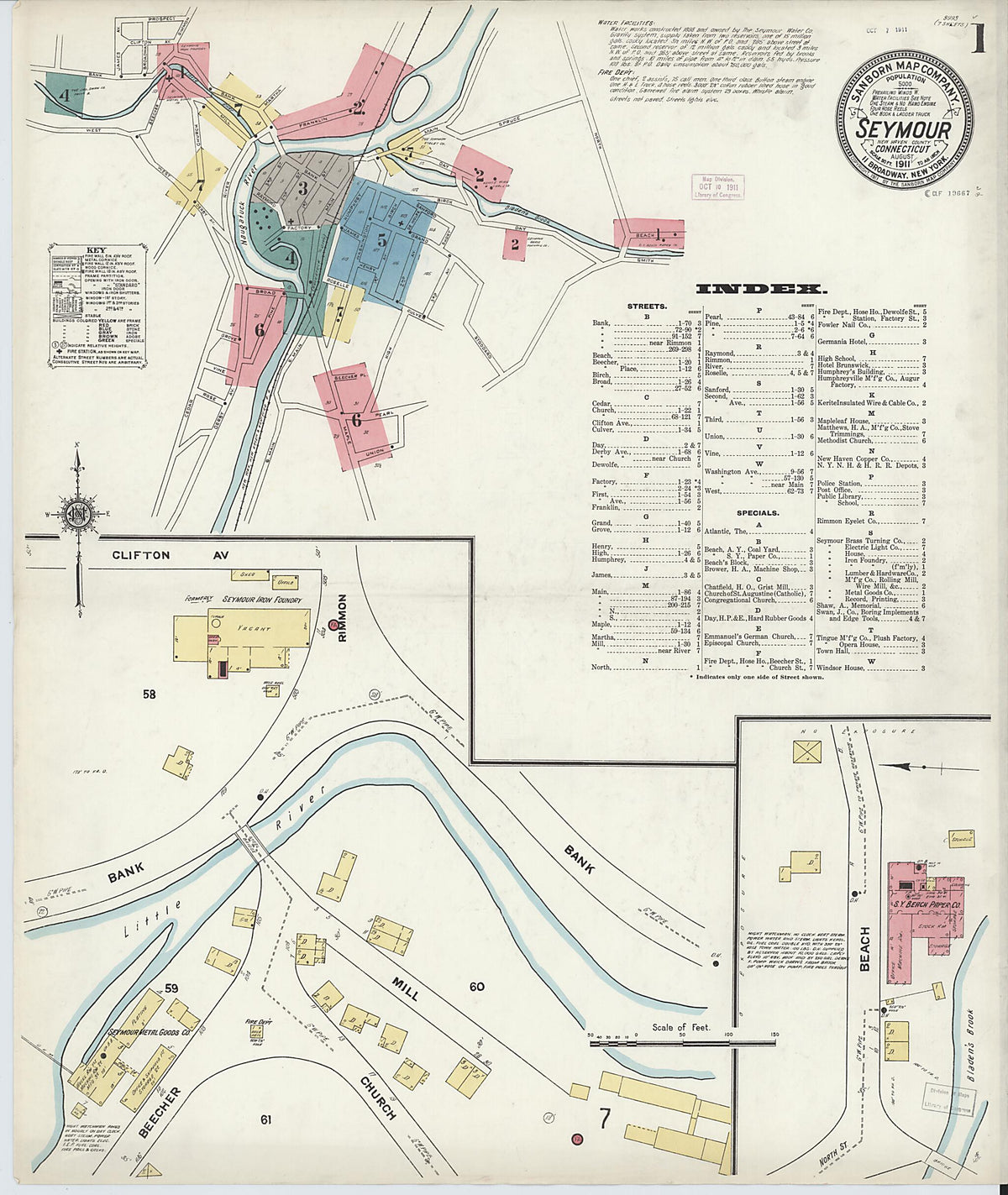Seymour, New Haven County, Connecticut 1911 (Sheet 1 of 7) by Relic Map Company
