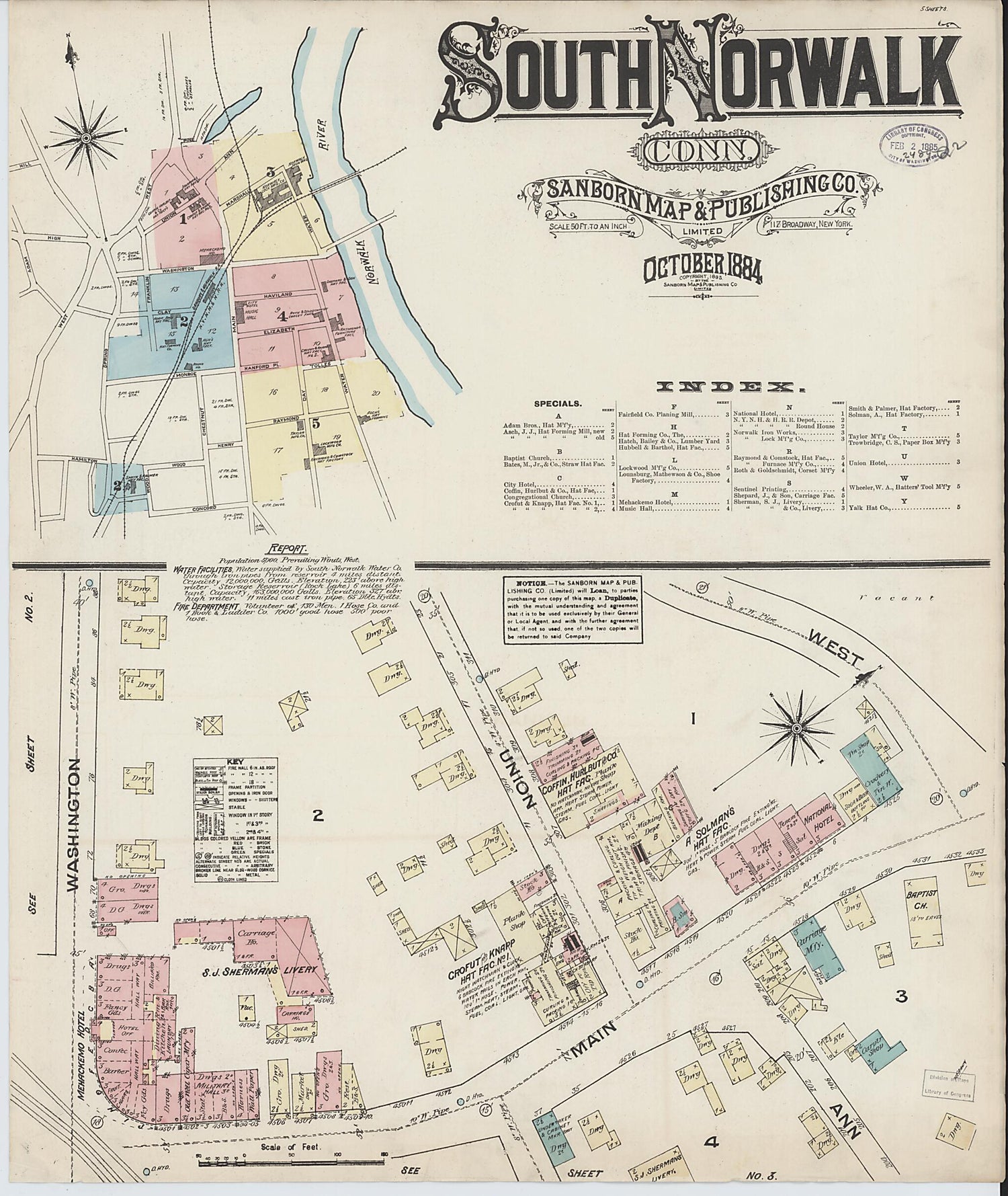 This old map of South Norwalk, Fairfield County, Connecticut was created by Sanborn Map Company in 1884