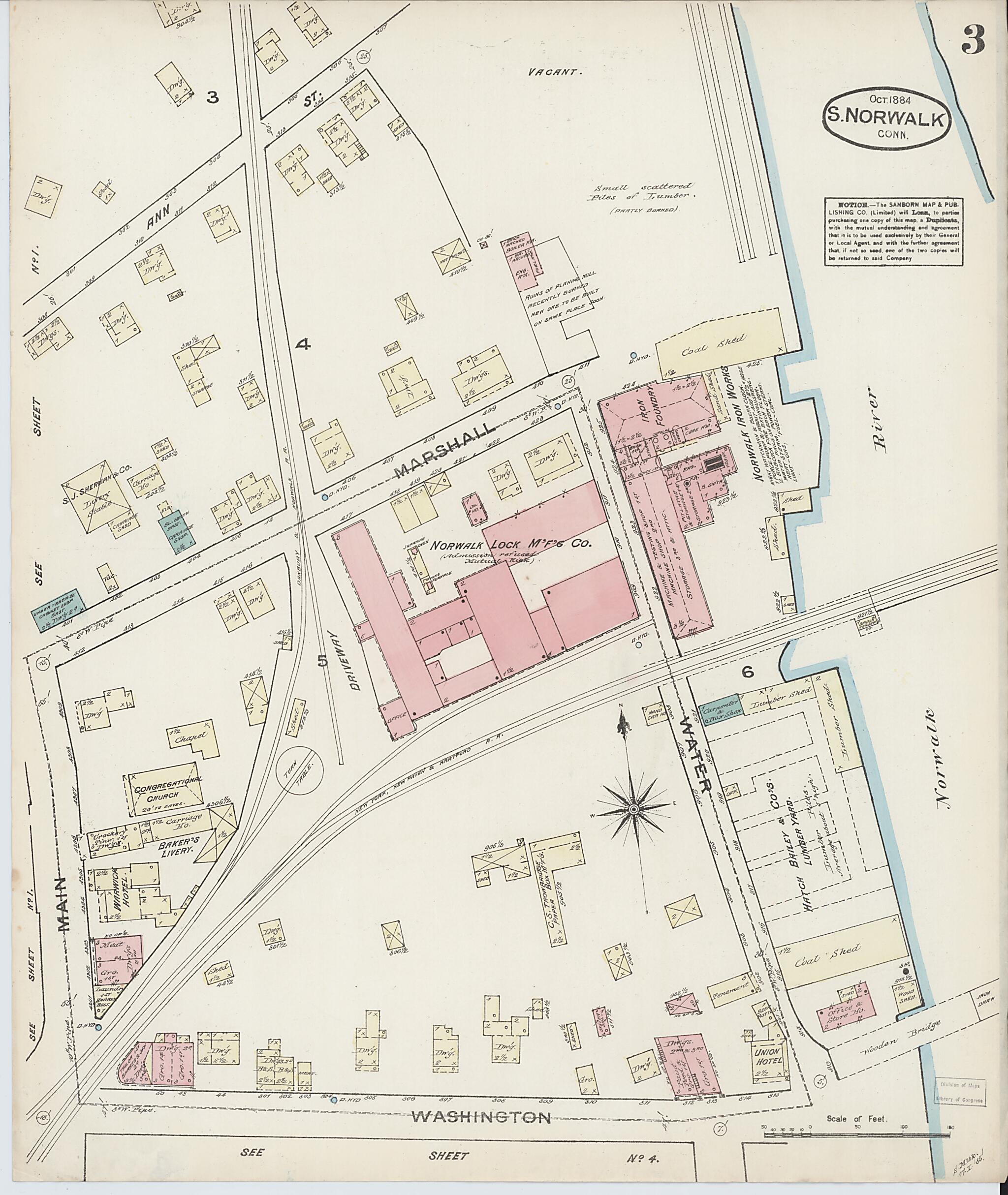 This old map of South Norwalk, Fairfield County, Connecticut was created by Sanborn Map Company in 1884