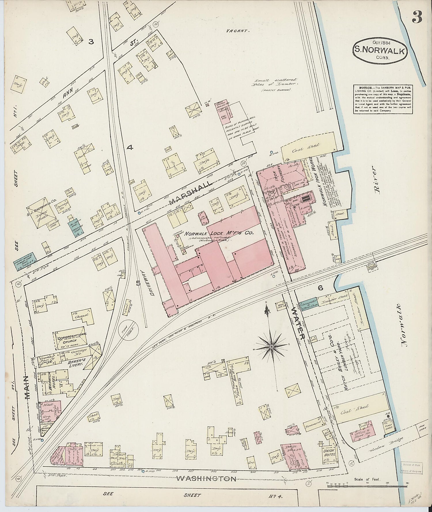 This old map of South Norwalk, Fairfield County, Connecticut was created by Sanborn Map Company in 1884