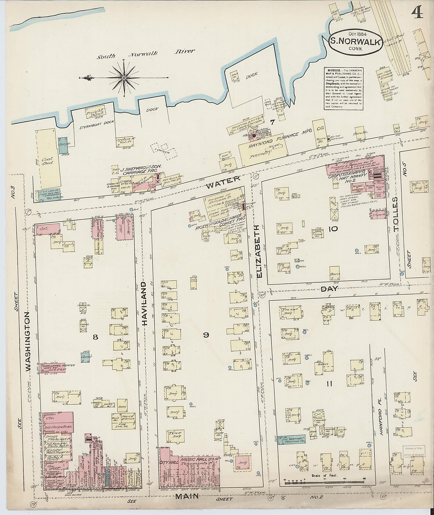 This old map of South Norwalk, Fairfield County, Connecticut was created by Sanborn Map Company in 1884