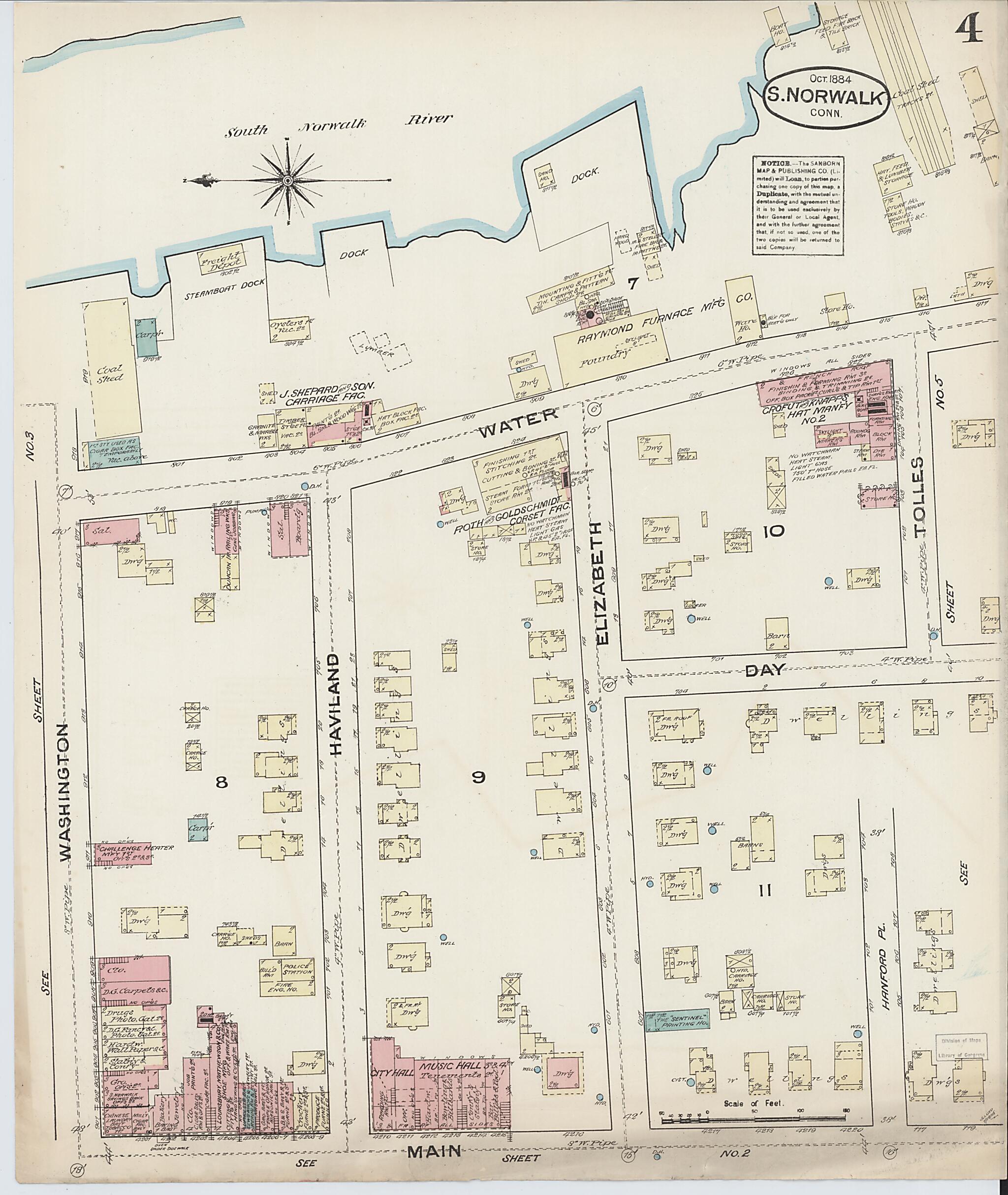 This old map of South Norwalk, Fairfield County, Connecticut was created by Sanborn Map Company in 1884