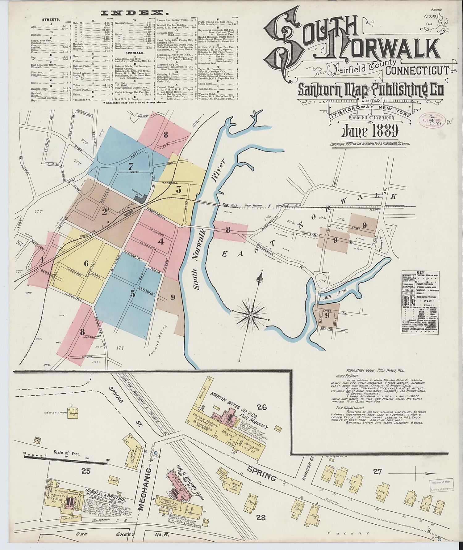This old map of South Norwalk, Fairfield County, Connecticut was created by Sanborn Map Company in 1889
