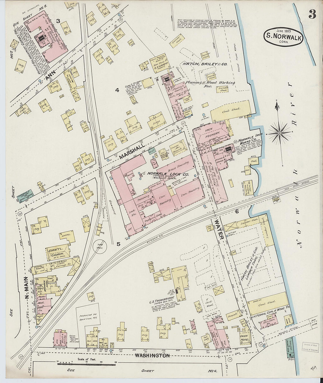 This old map of South Norwalk, Fairfield County, Connecticut was created by Sanborn Map Company in 1889