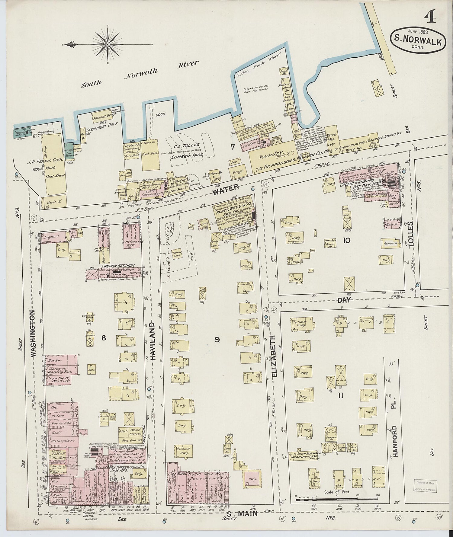 This old map of South Norwalk, Fairfield County, Connecticut was created by Sanborn Map Company in 1889