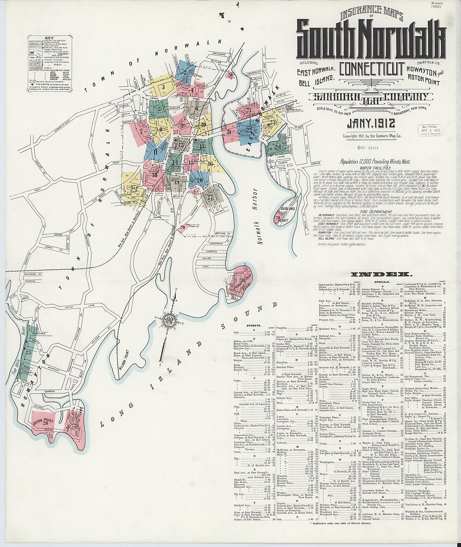 This old map of South Norwalk, Fairfield County, Connecticut was created by Sanborn Map Company in 1912