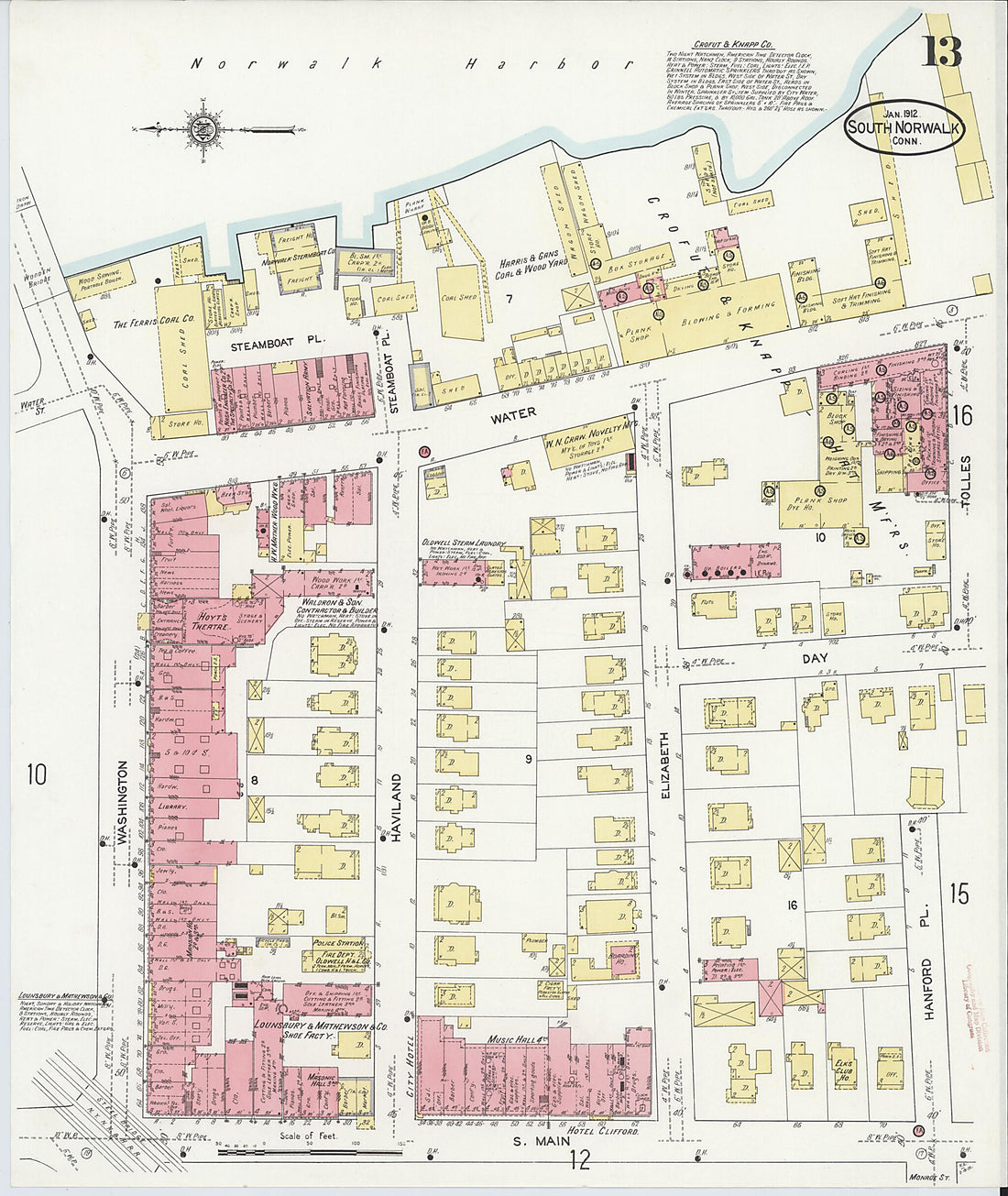 This old map of South Norwalk, Fairfield County, Connecticut was created by Sanborn Map Company in 1912