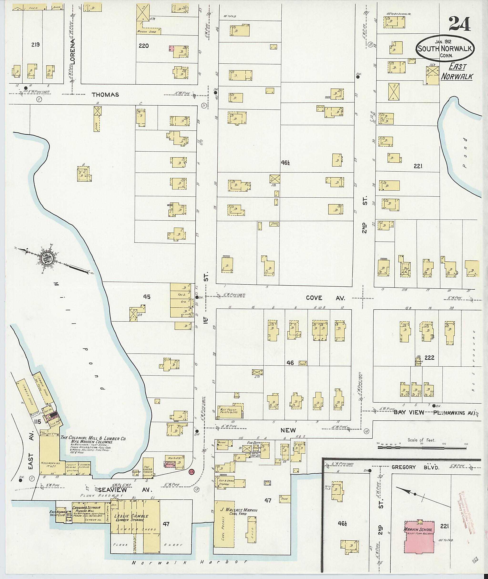 This old map of South Norwalk, Fairfield County, Connecticut was created by Sanborn Map Company in 1912