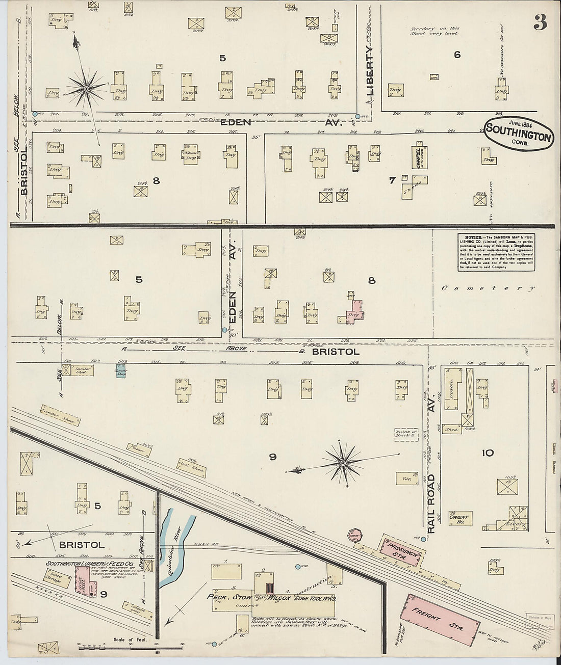 This old map of Southington, Hartford County, Connecticut was created by Sanborn Map Company in 1884