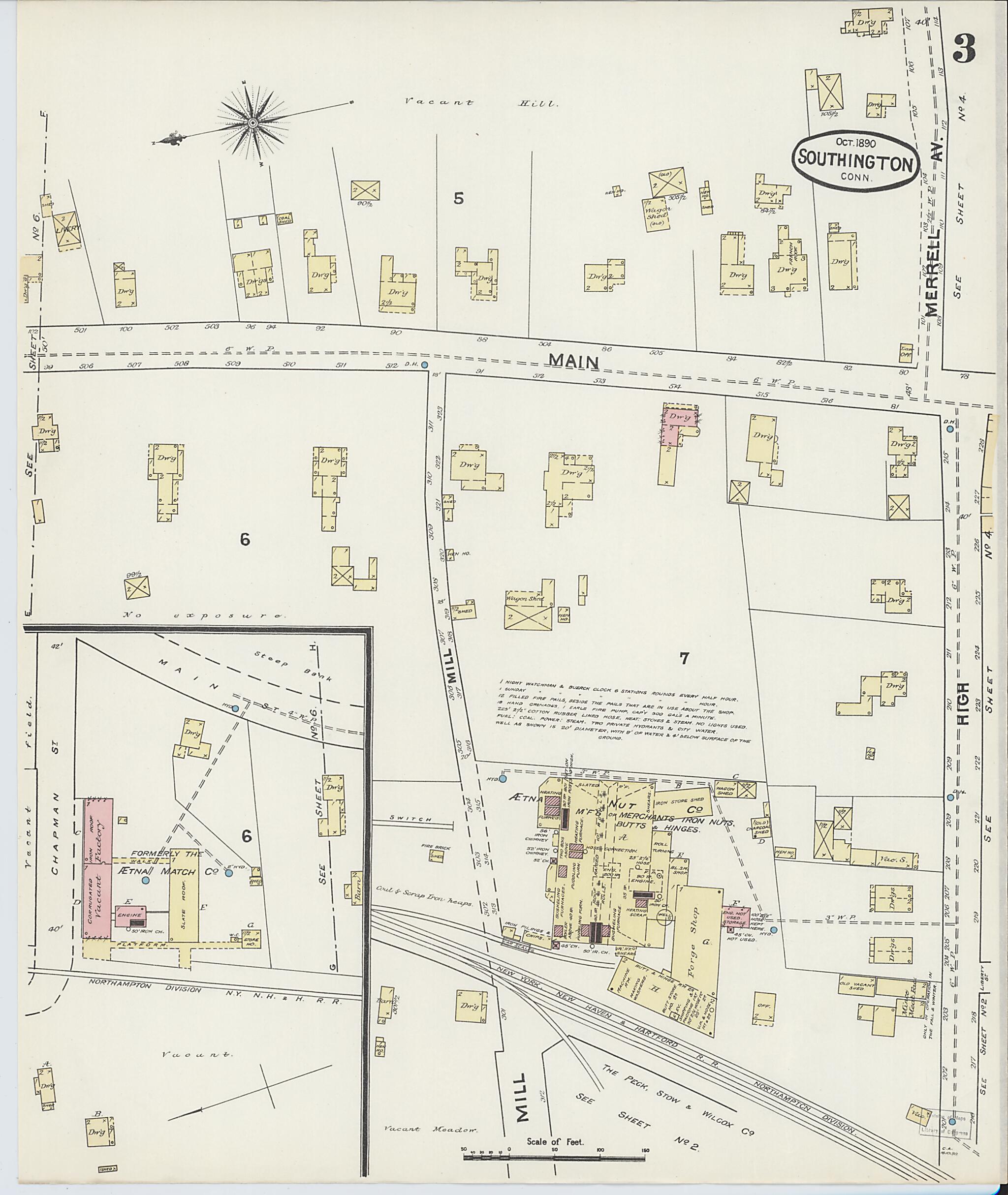 This old map of Southington, Hartford County, Connecticut was created by Sanborn Map Company in 1890