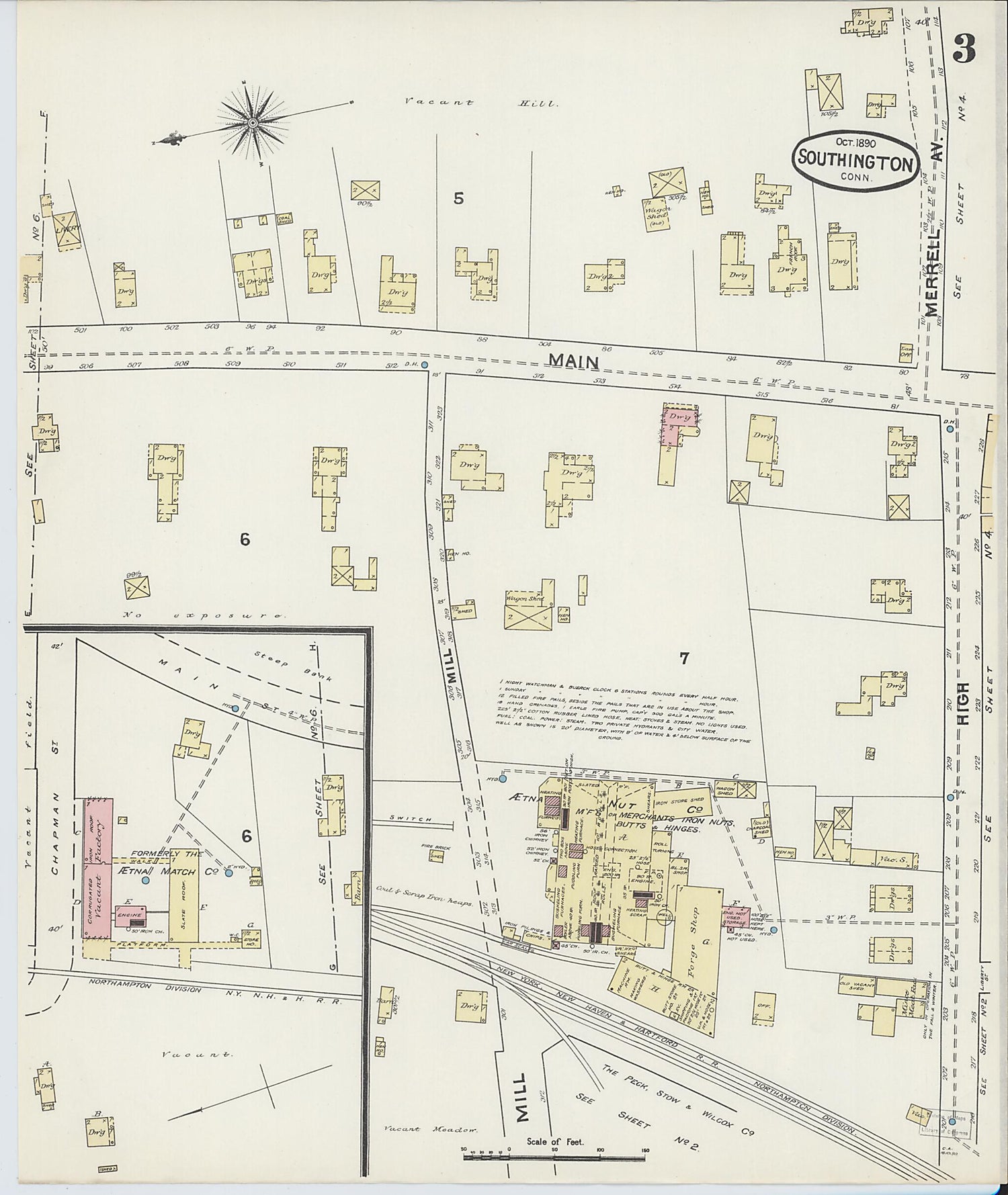 This old map of Southington, Hartford County, Connecticut was created by Sanborn Map Company in 1890