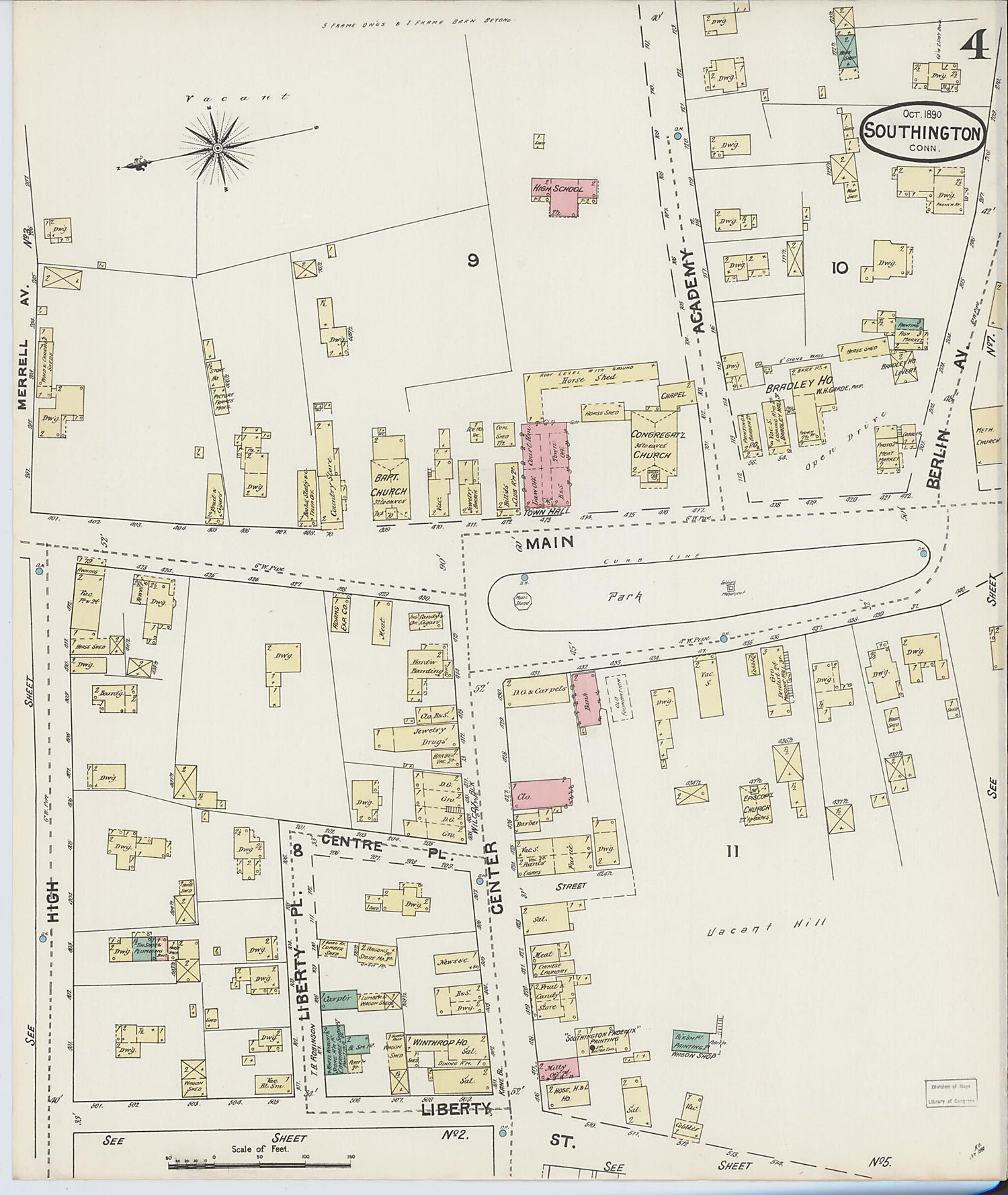 This old map of Southington, Hartford County, Connecticut was created by Sanborn Map Company in 1890