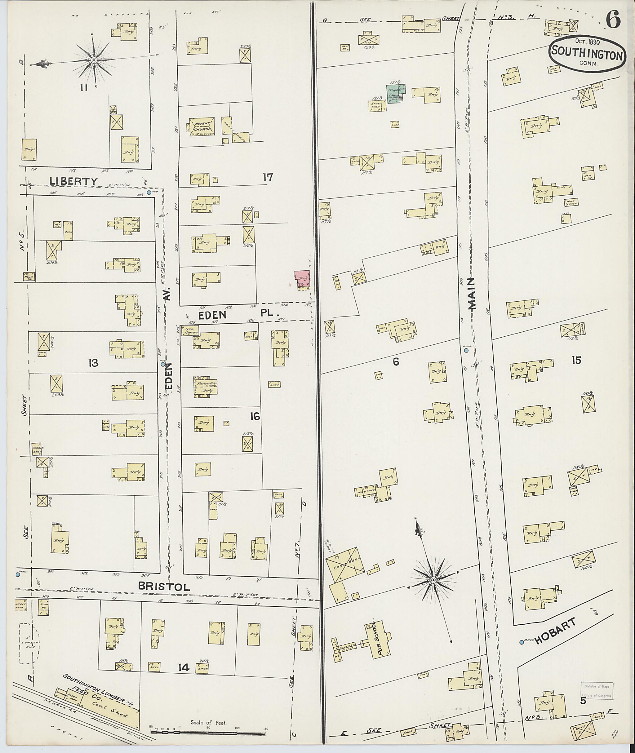 This old map of Southington, Hartford County, Connecticut was created by Sanborn Map Company in 1890