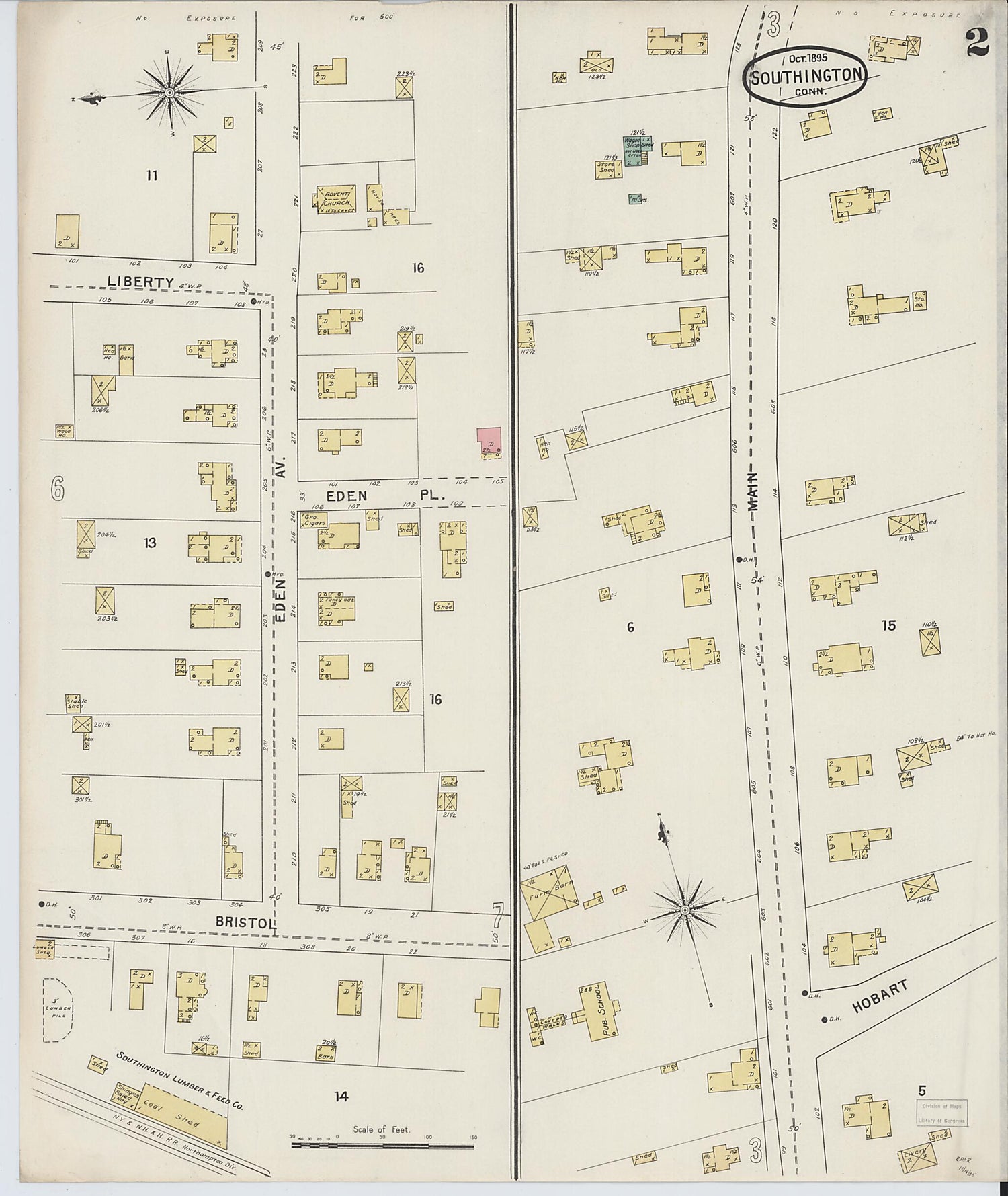 This old map of Southington, Hartford County, Connecticut was created by Sanborn Map Company in 1895