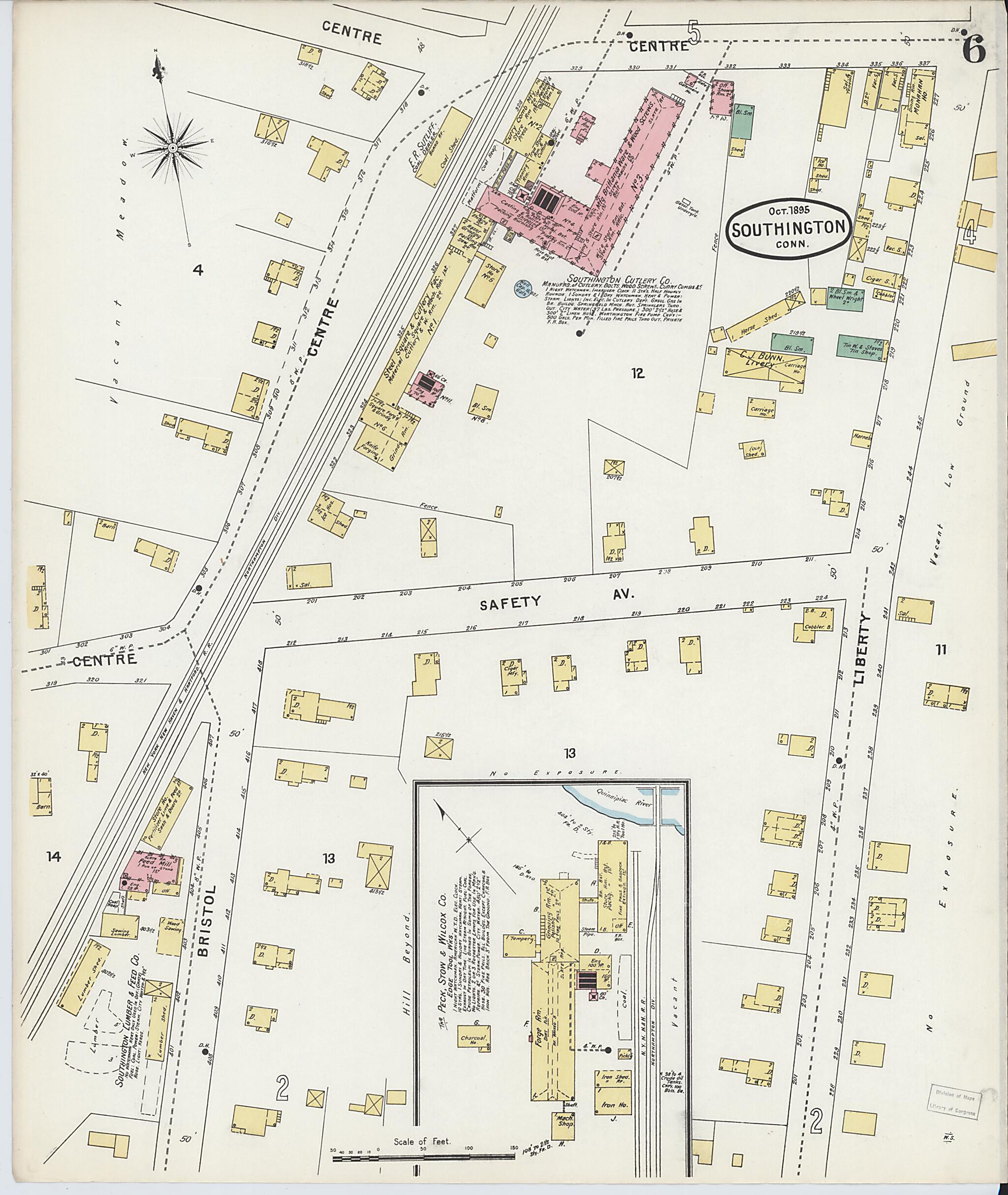 This old map of Southington, Hartford County, Connecticut was created by Sanborn Map Company in 1895